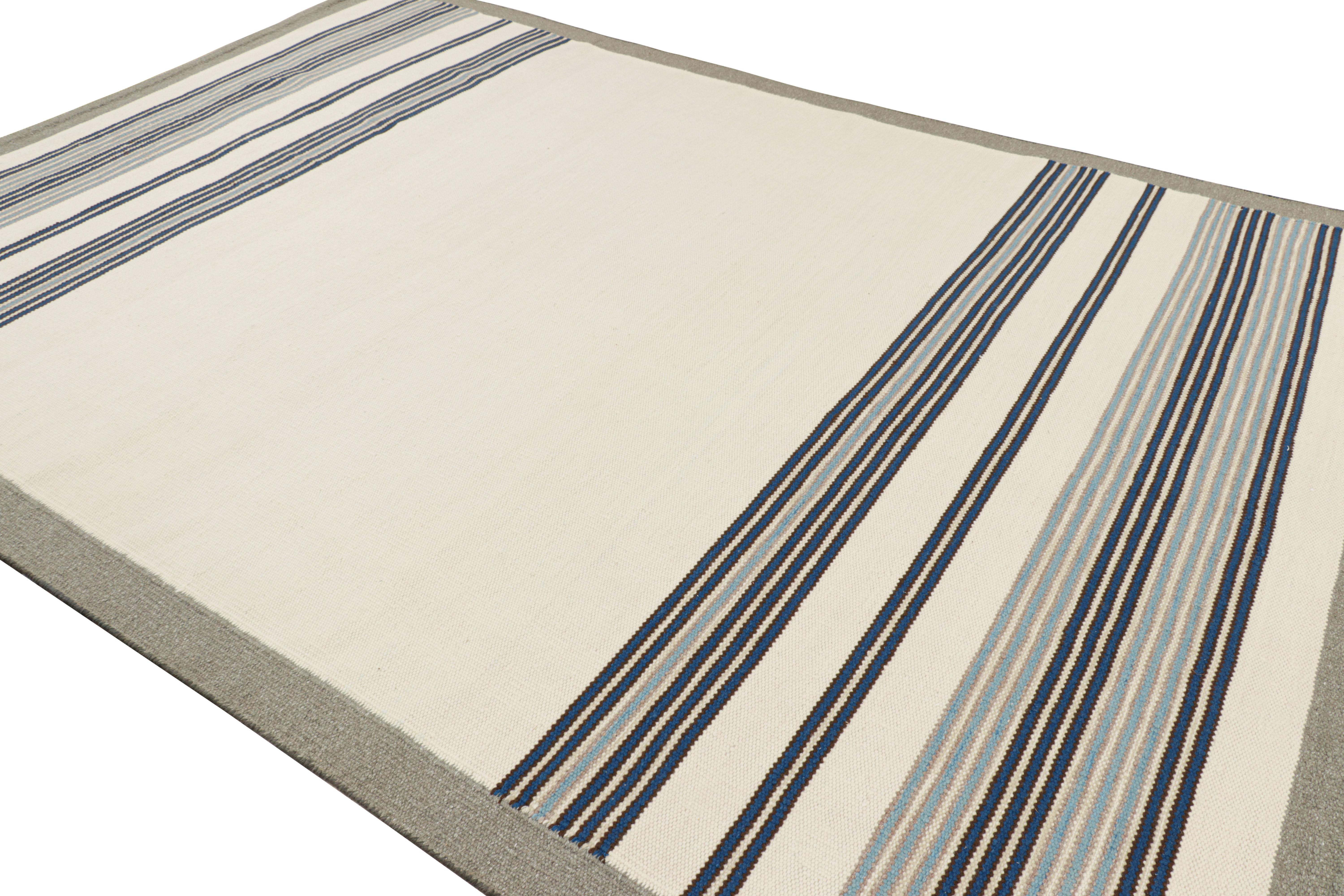 Alfombra de estilo escandinavo Rug & Kilim en blanco y gris con rayas geométricas Tejido a mano en venta