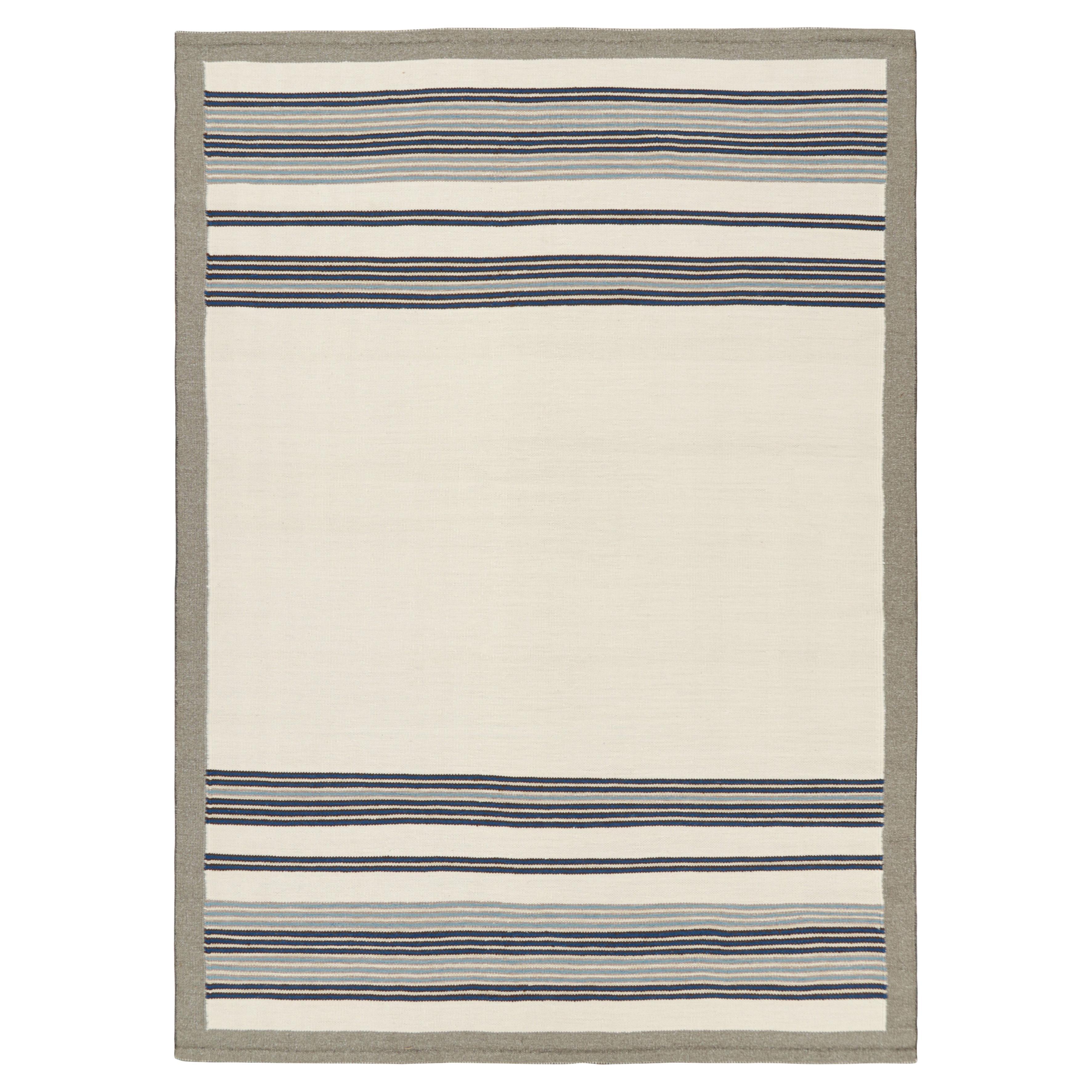 Rug & Kilim’s Scandinavian Style Rug in White and Gray with Geometric Stripes
