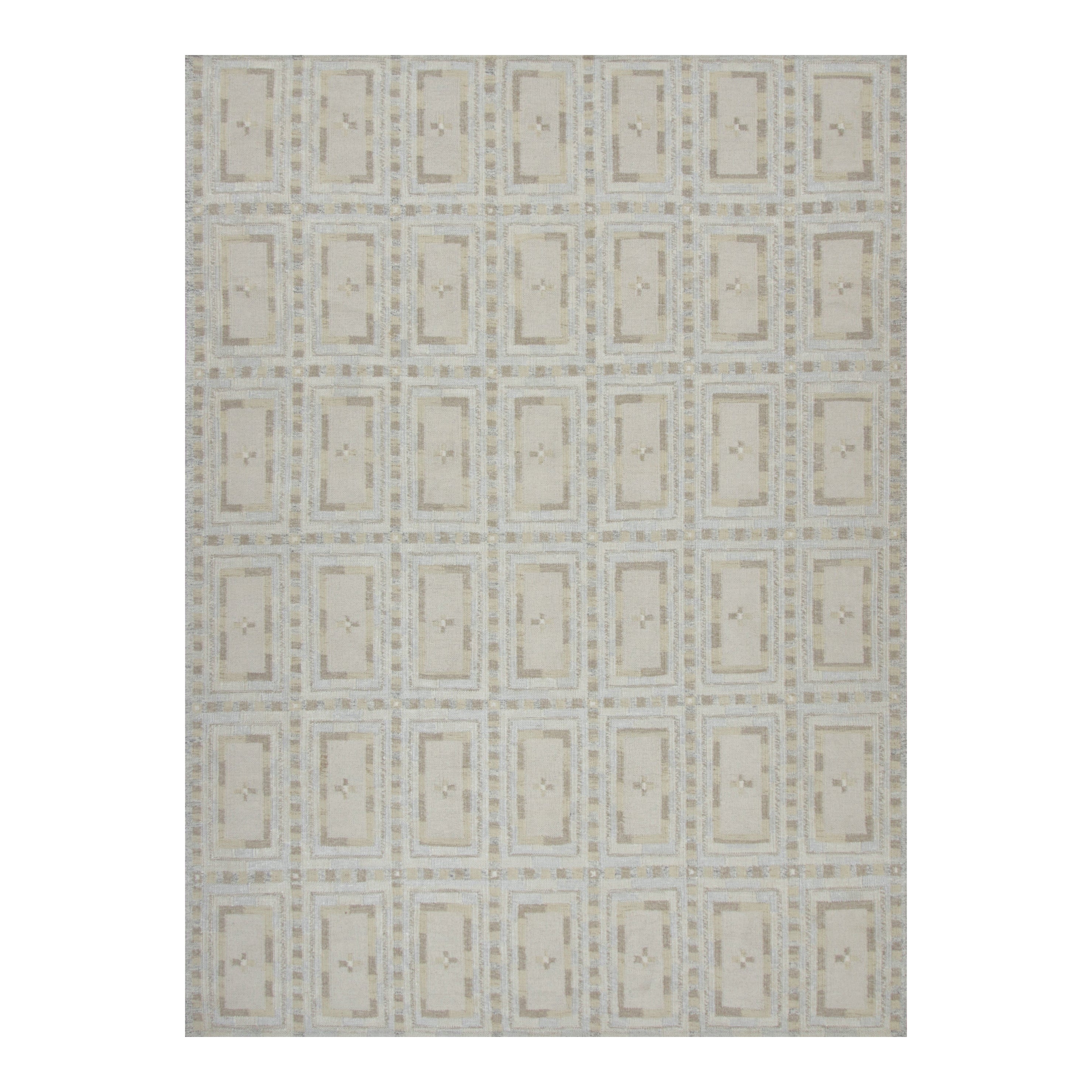Rug & Kilim's Teppich im skandinavischen Stil in Weiß und Eisblau mit geometrischen Mustern im Angebot