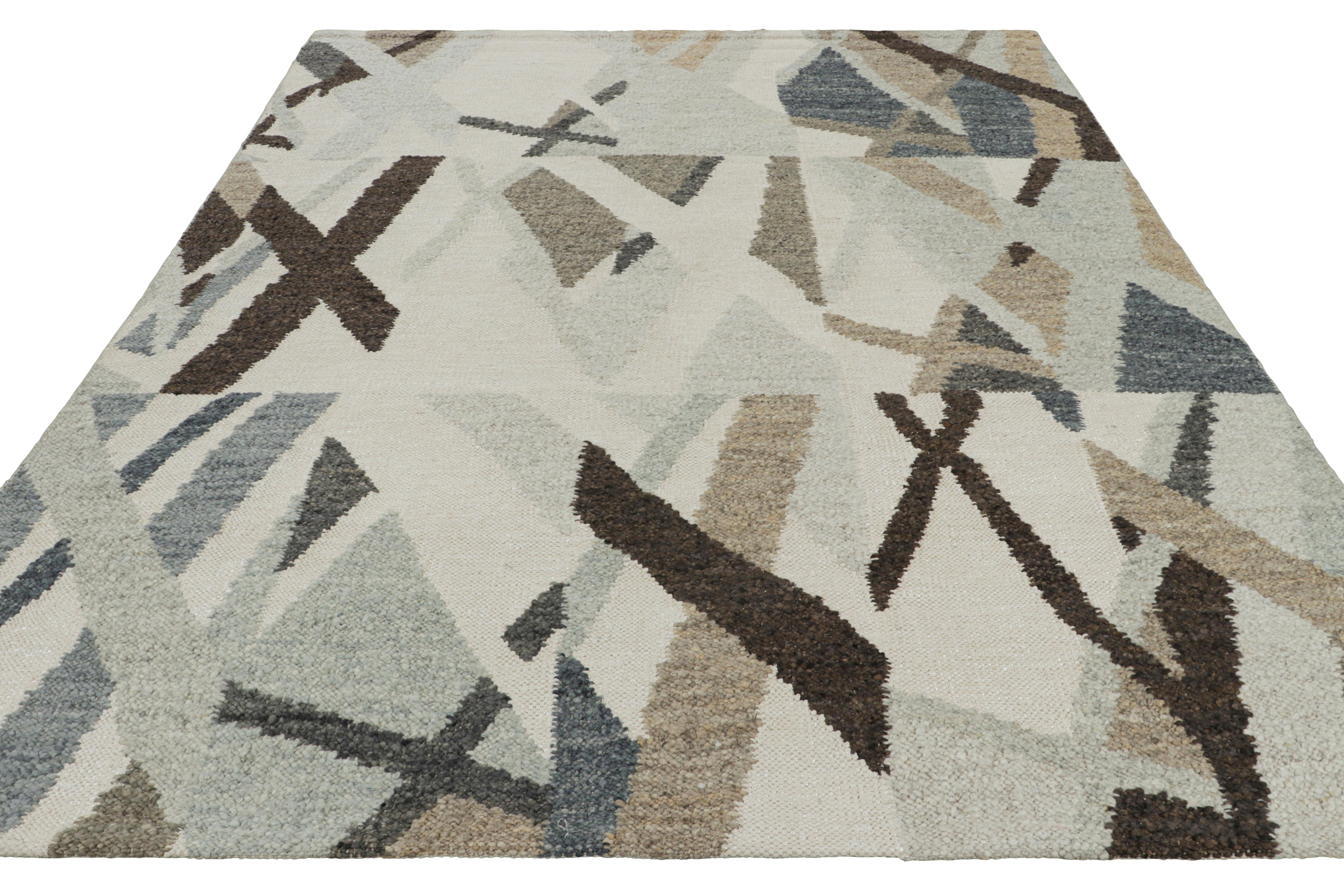 Rug & Kilim's Teppich im skandinavischen Stil in Weiß, Beige und Grau mit geometrischen Mustern (Handgewebt) im Angebot