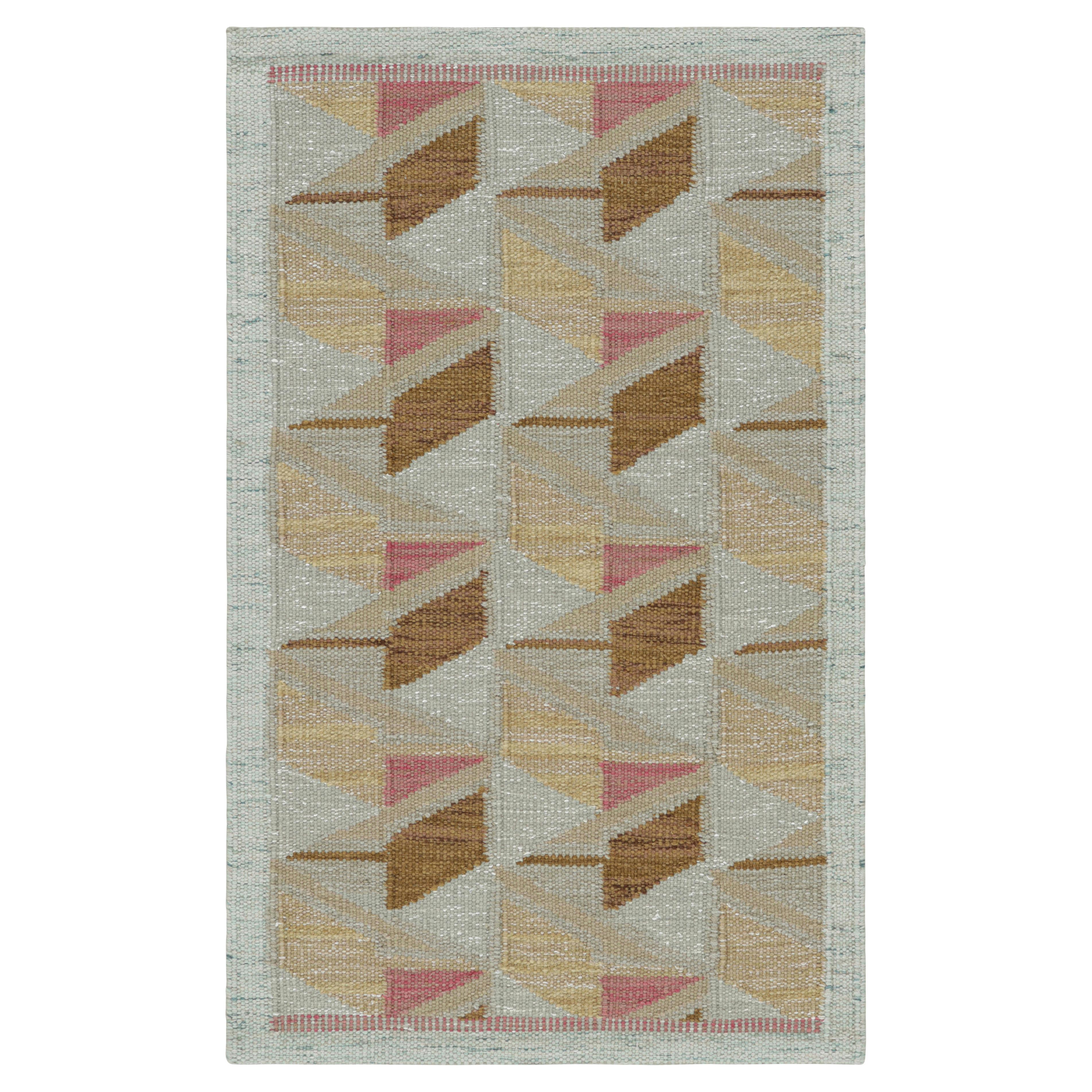 Rug & Kilim’s Scandinavian Style Rug in White, Beige and Pink Geometric Pattern