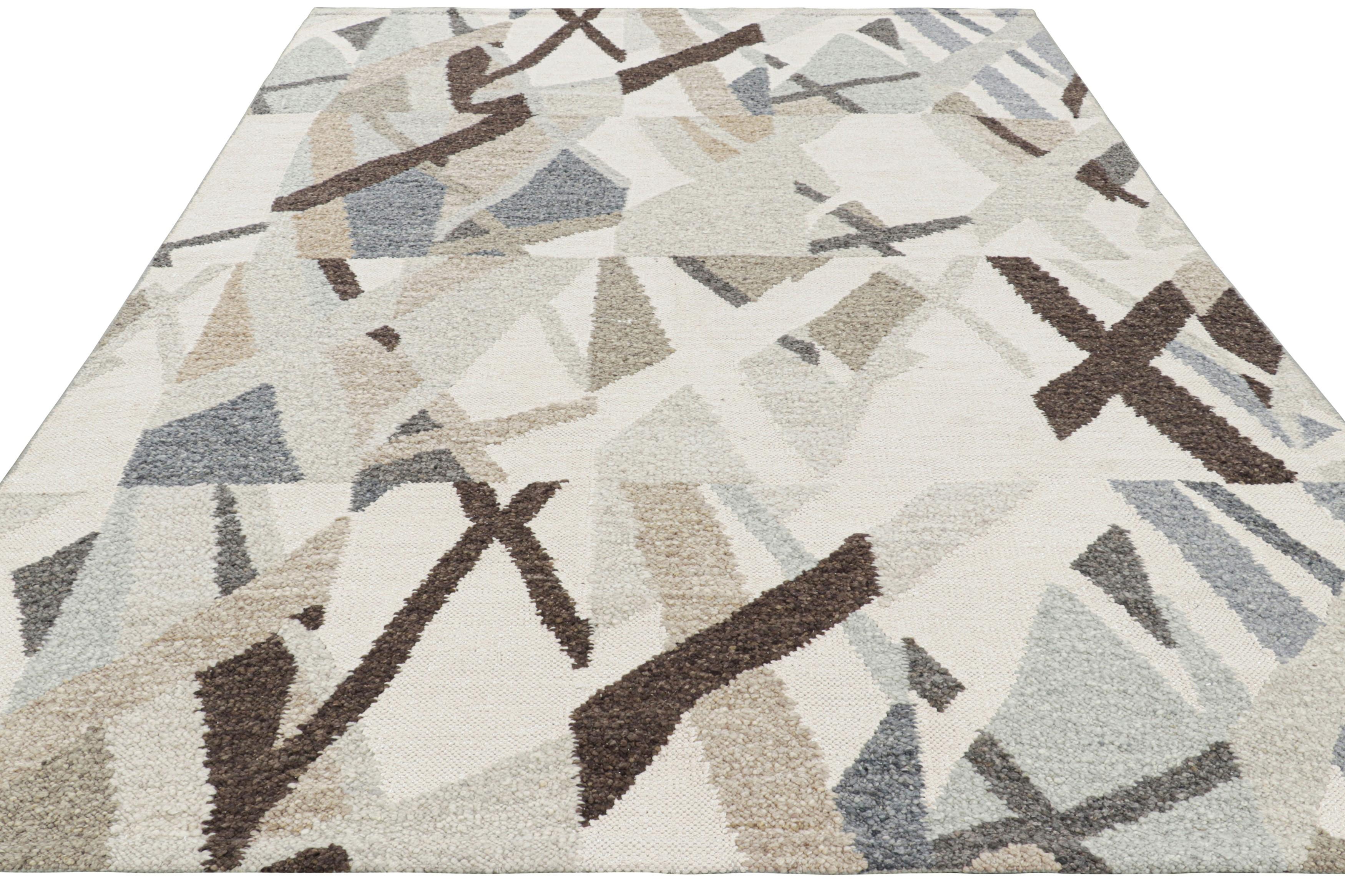 Indian Rug & Kilim's Scandinavian Style Rug in White with Abstract Geometric Patterns For Sale