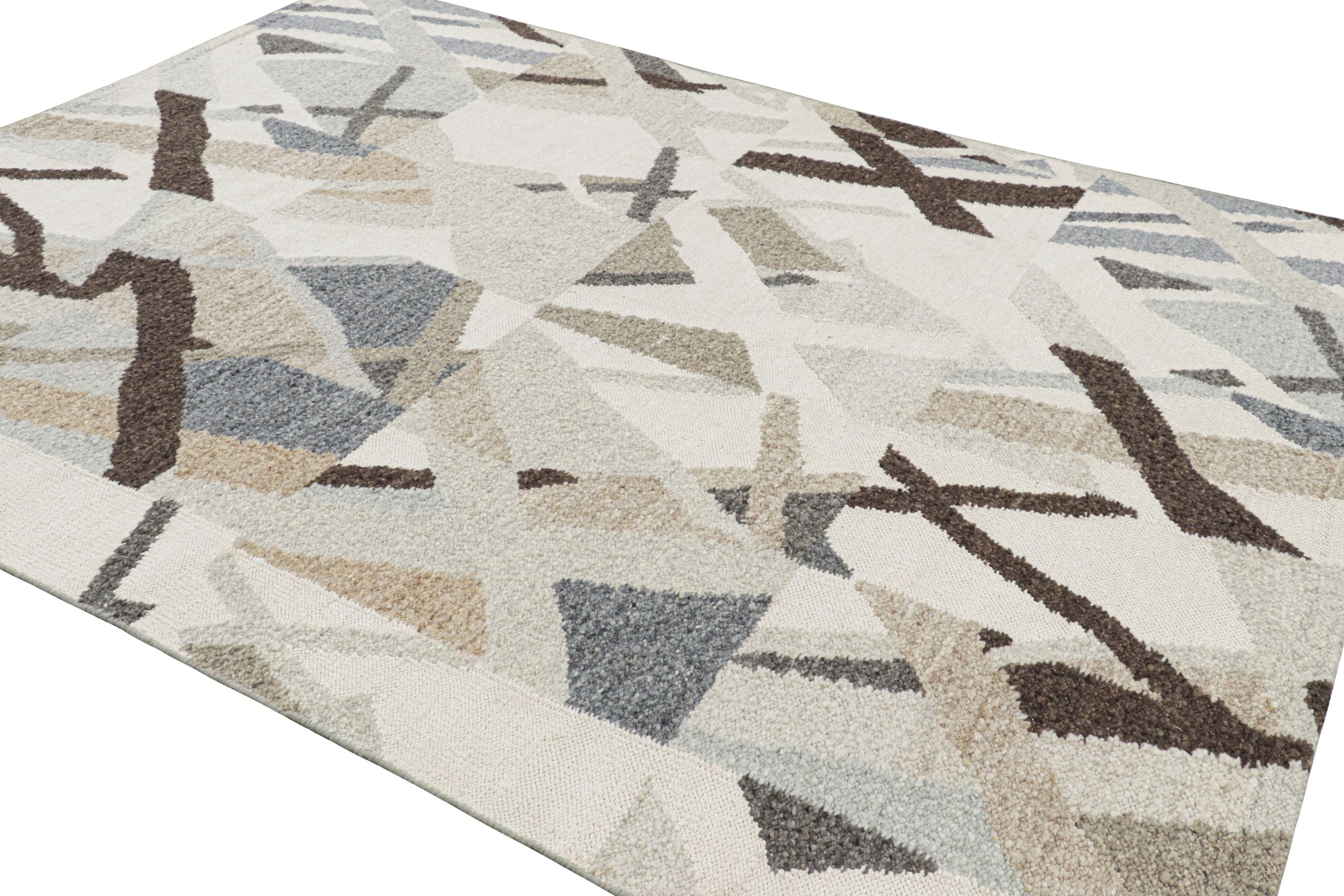 Hand-Woven Rug & Kilim's Scandinavian Style Rug in White with Abstract Geometric Patterns For Sale
