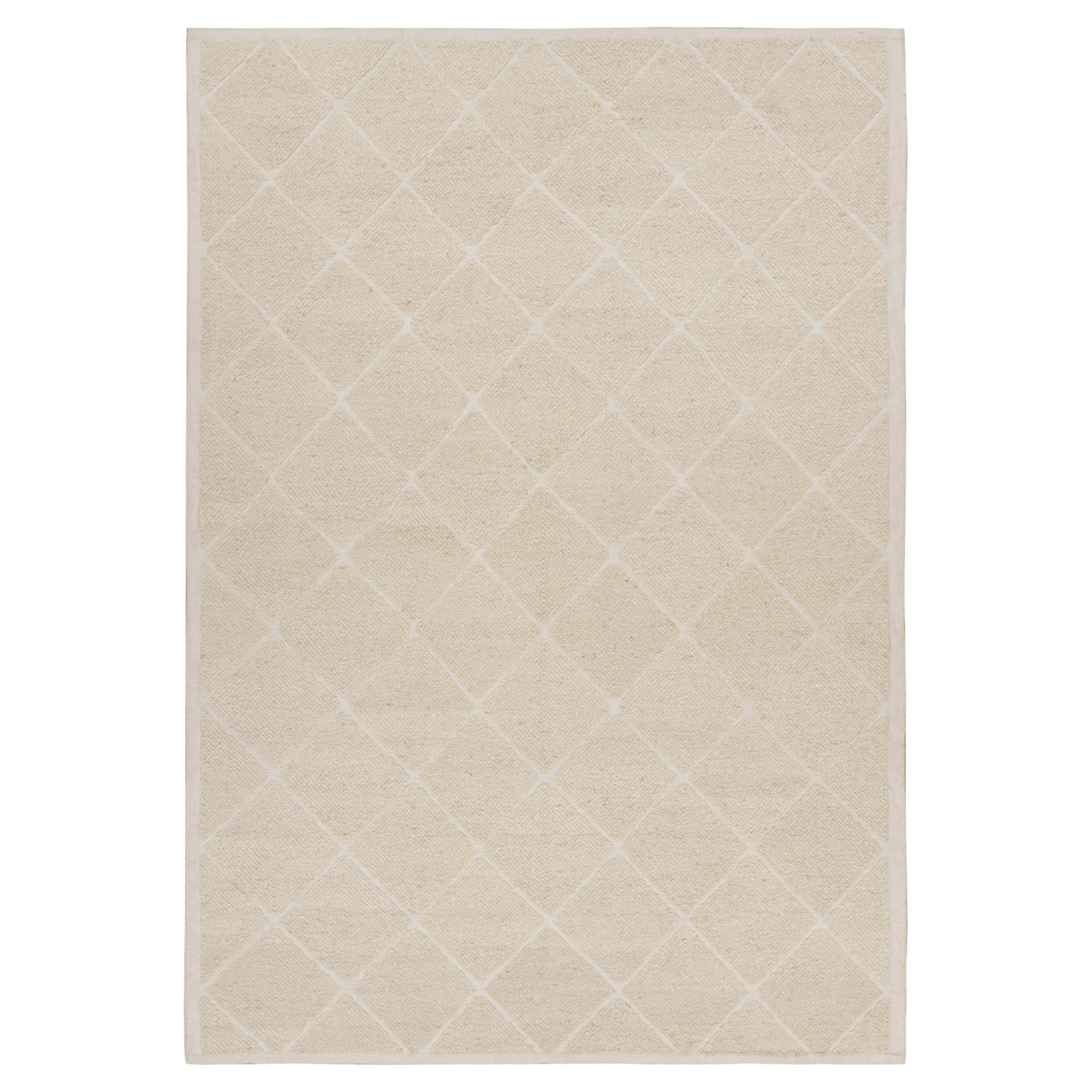 Rug & Kilim’s Scandinavian Style Rug in White with Diamond Lattice Patterns For Sale