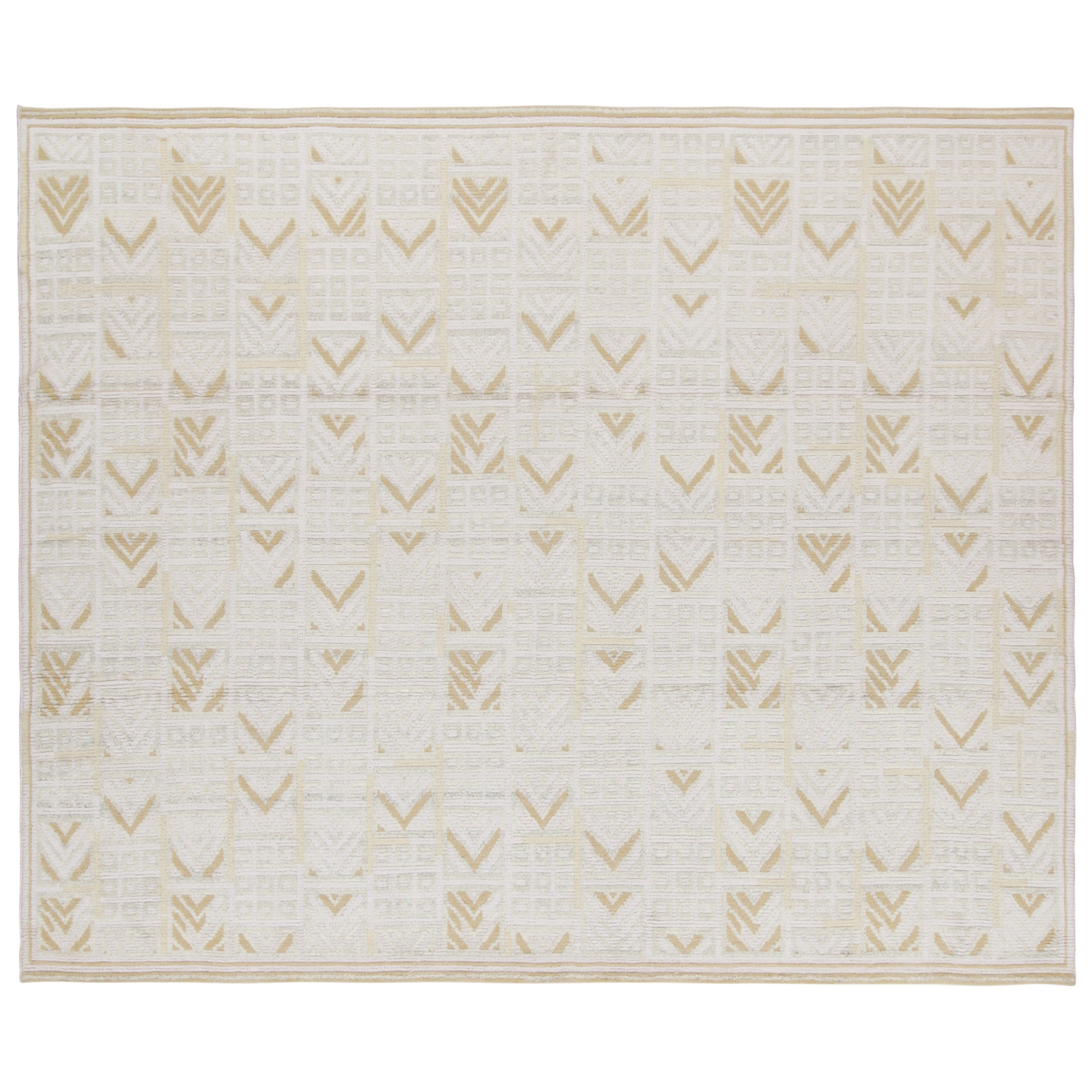 Rug & Kilim's Teppich im skandinavischen Stil in Weiß mit geometrischen Mustern