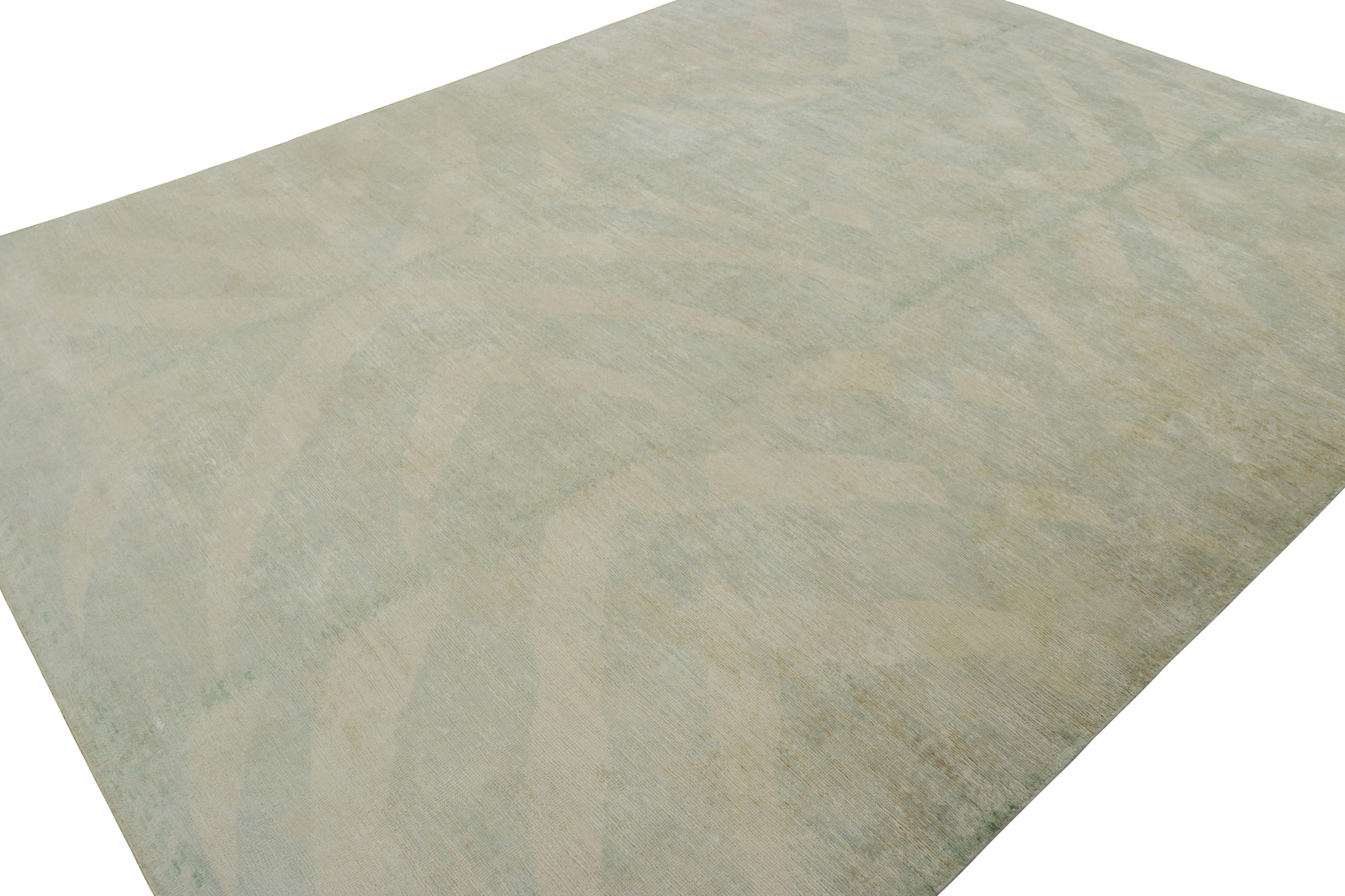 Indian Rug & Kilim’s Scandinavian Style Rug, Subtle Geometric Pattern in Cream and Blue For Sale