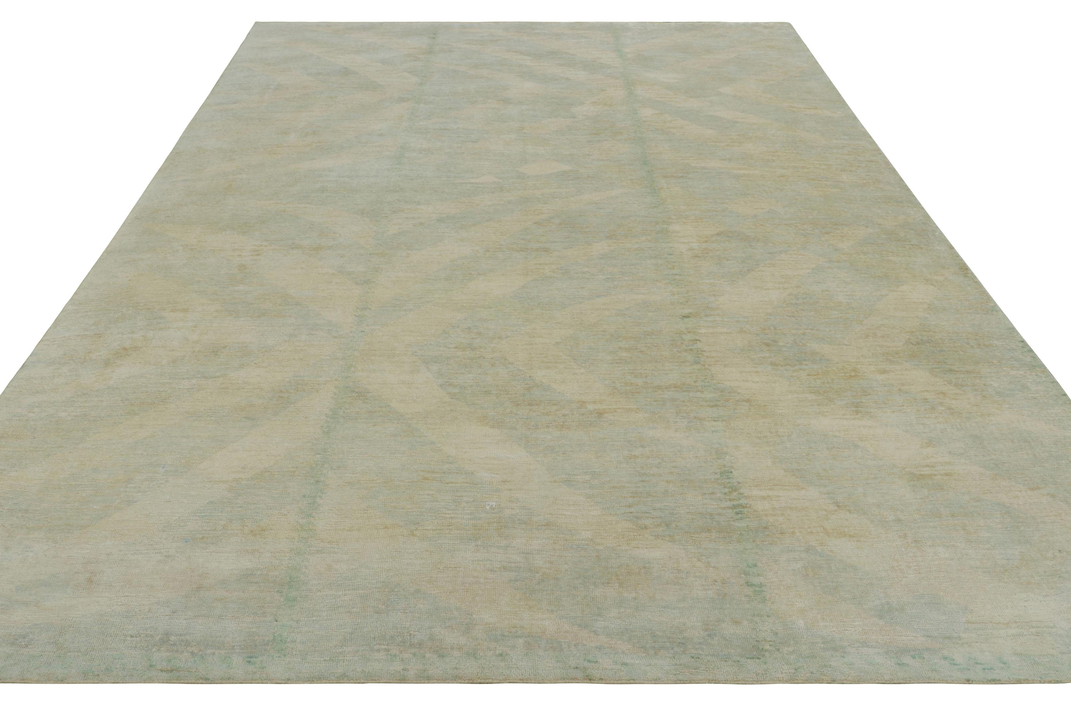 Hand-Knotted Rug & Kilim’s Scandinavian Style Rug, Subtle Geometric Pattern in Cream and Blue For Sale