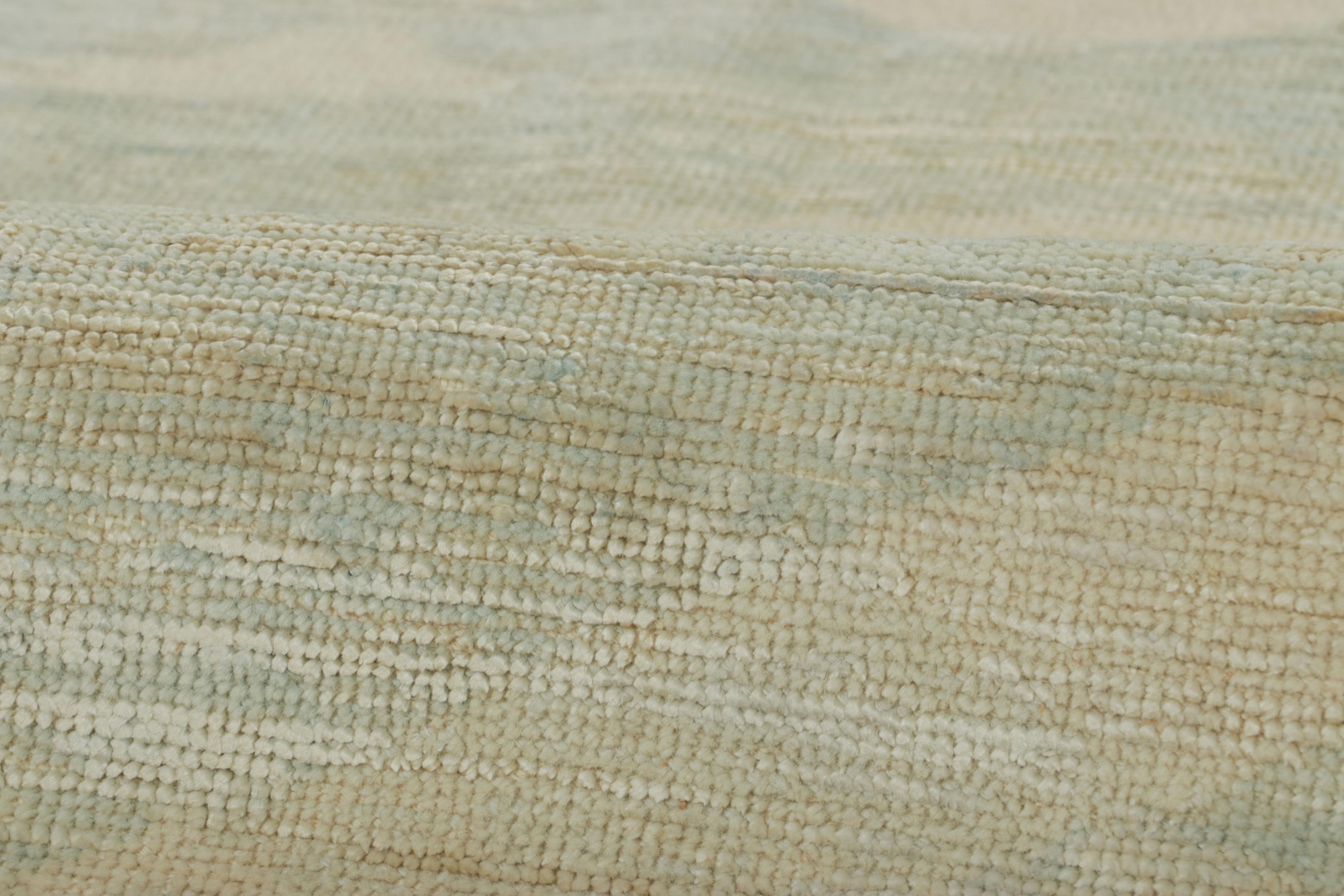Wool Rug & Kilim’s Scandinavian Style Rug, Subtle Geometric Pattern in Cream and Blue For Sale