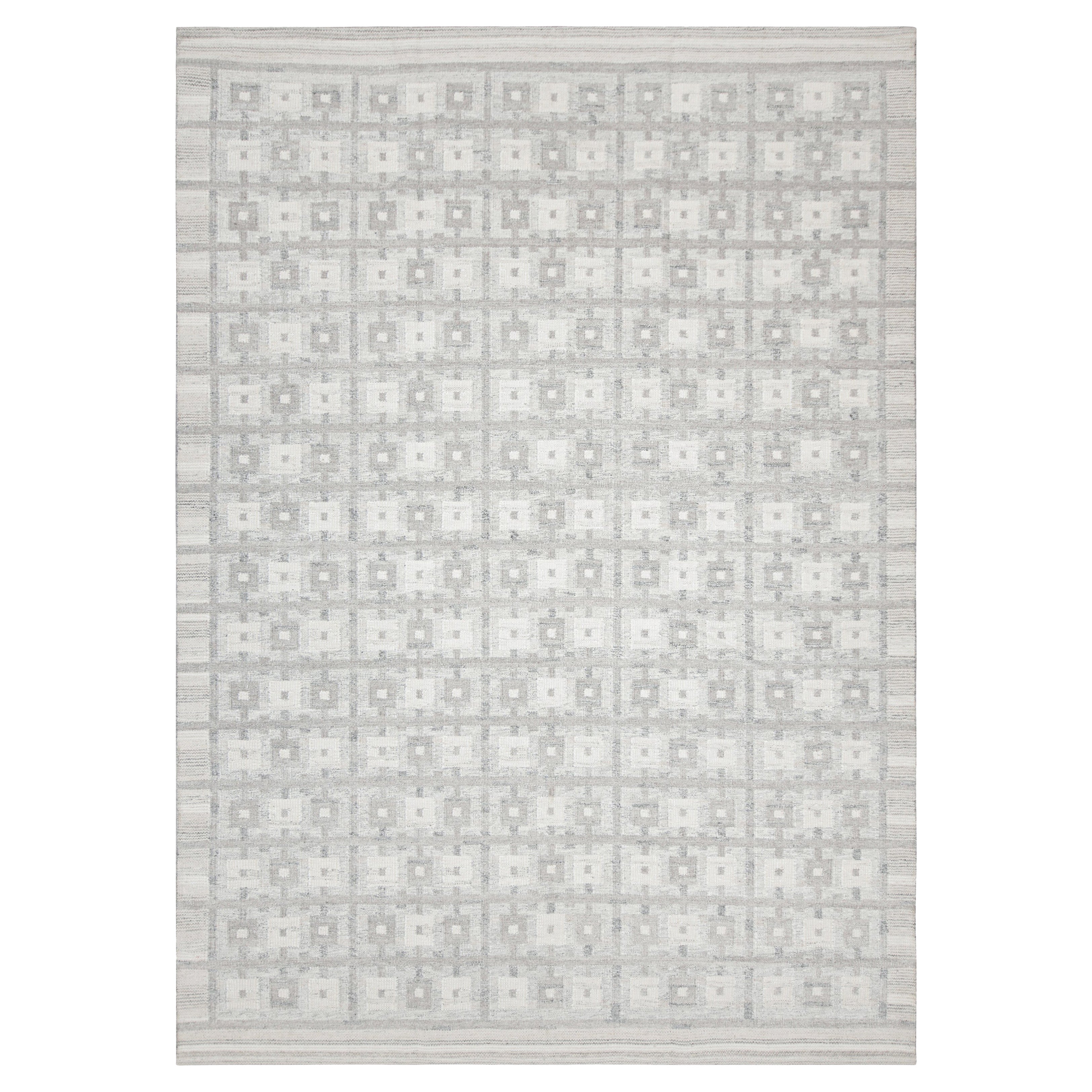 Rug
Kilim
s Teppich im skandinavischen Stil, weiße und graue geometrische Muster