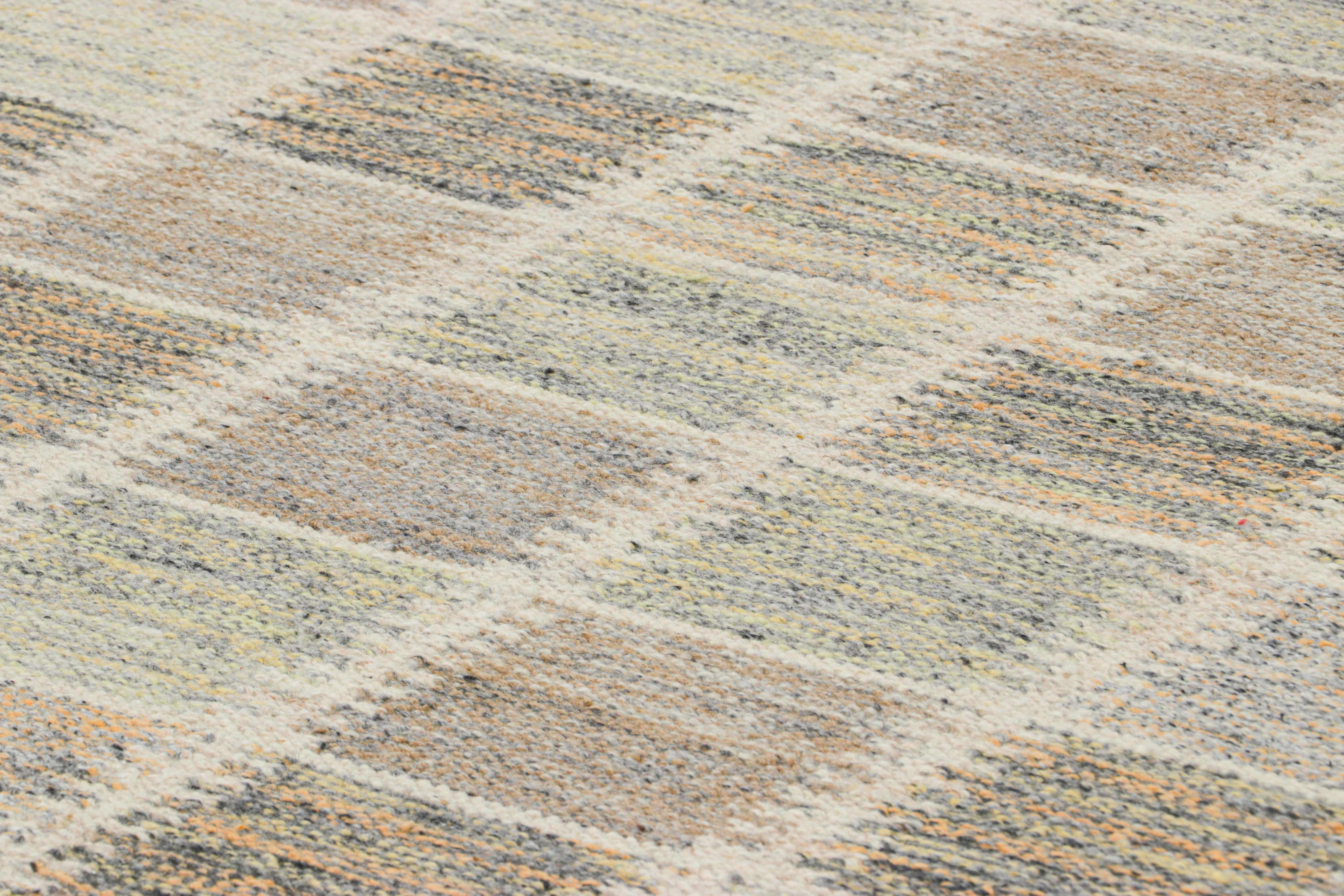 Dieser 9x12 große Teppich aus handgewebter Wolle ist eine aufregende neue Ergänzung der skandinavischen Teppichkollektion von Rug & Kilim - eine zeitgenössische Neuinterpretation des schwedischen Minimalismus und der Vintage-Teppiche und Textilien