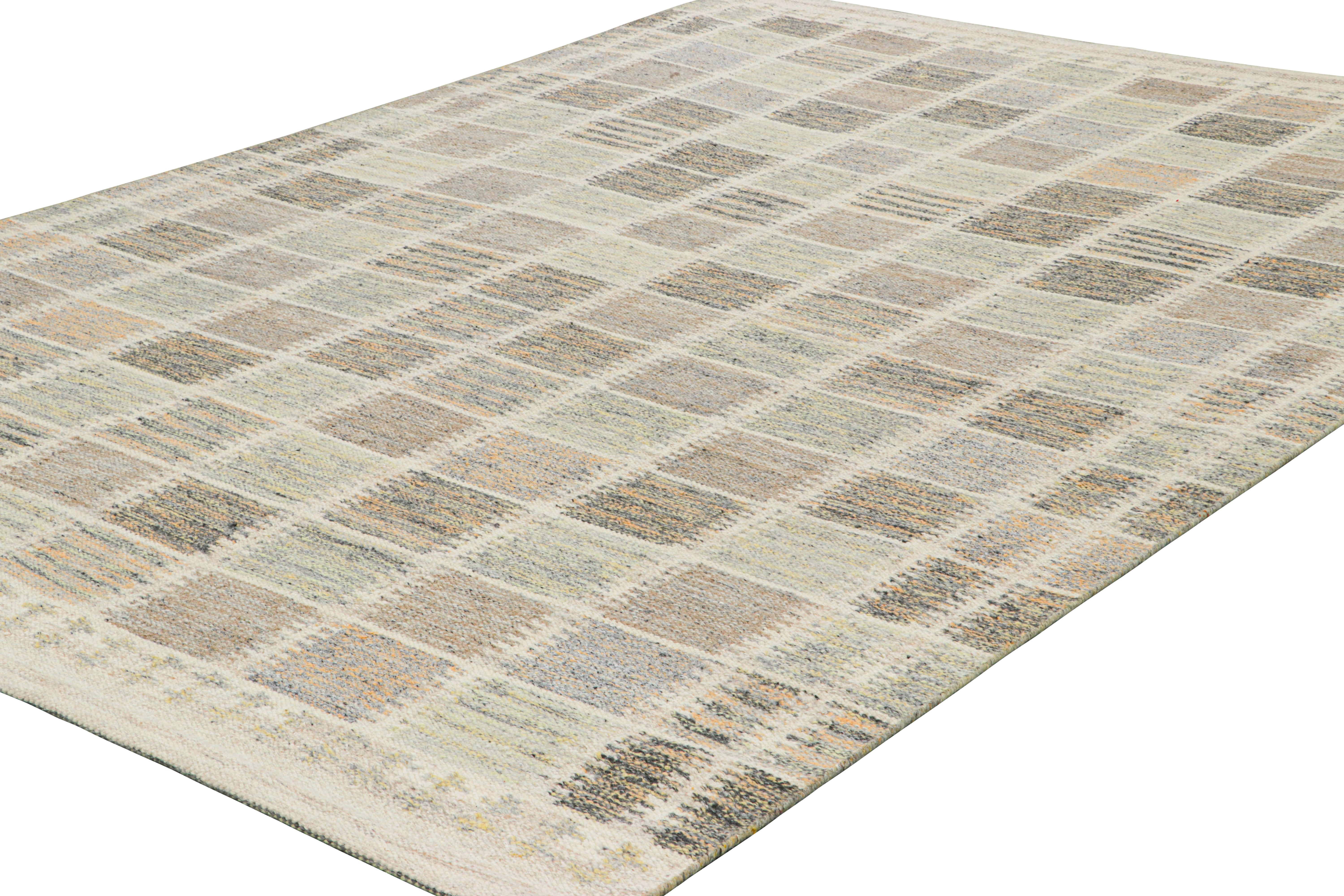 Rug & Kilim's Teppich im skandinavischen Stil, Weiß mit polychromem, geometrischem Muster (Indisch) im Angebot