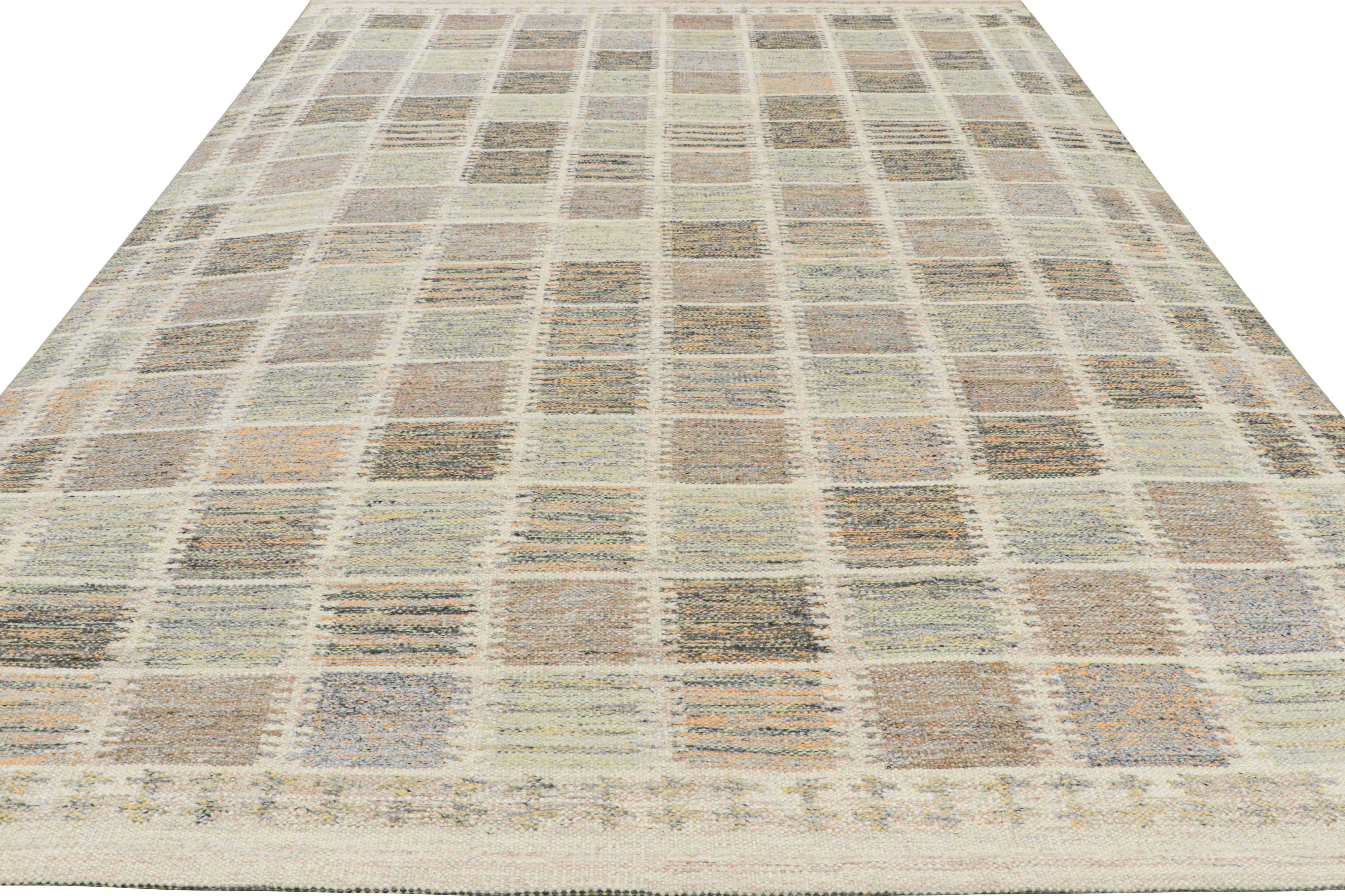Rug & Kilim's Teppich im skandinavischen Stil, Weiß mit polychromem, geometrischem Muster (Handgewebt) im Angebot