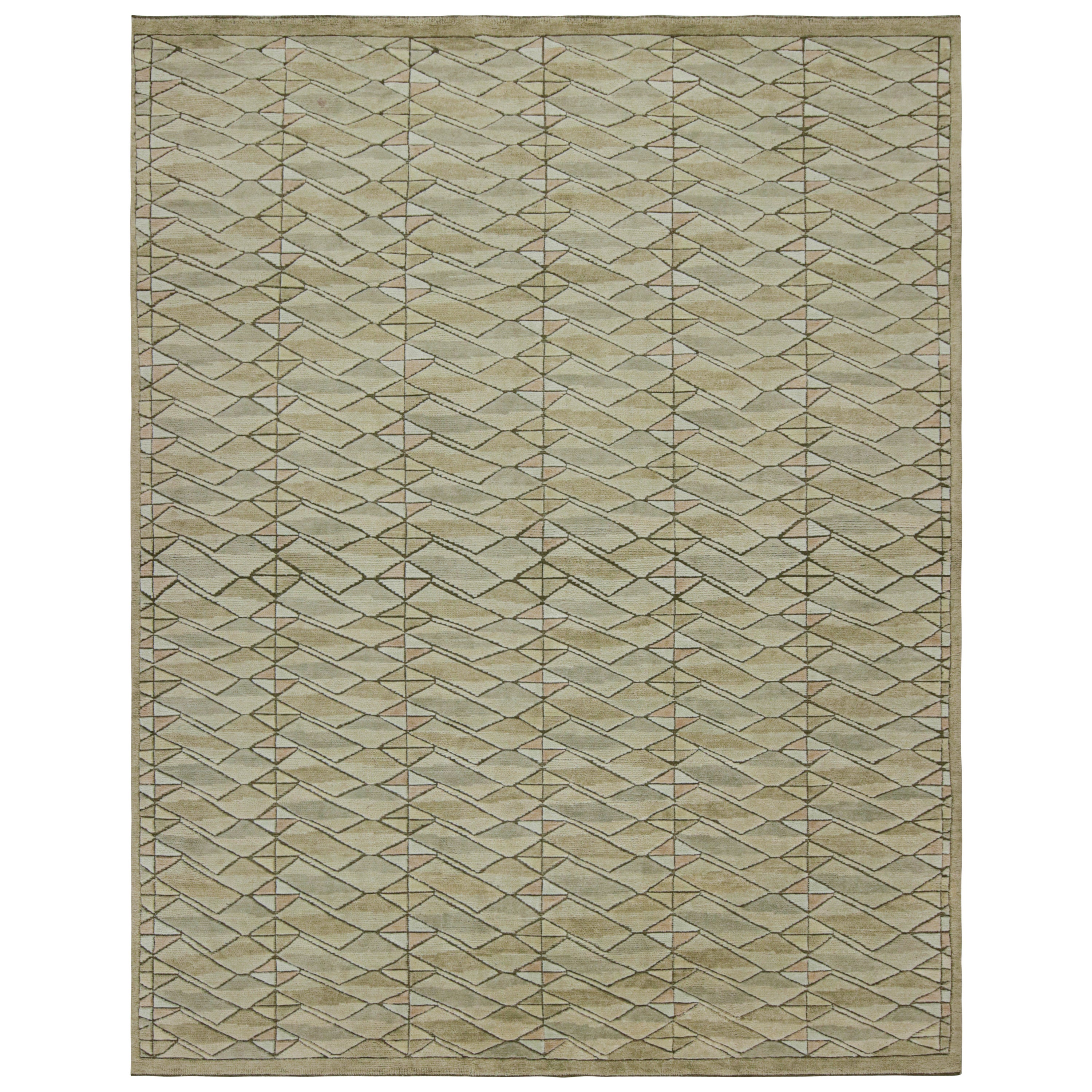  Rug & Kilim’s Scandinavian Style Rug with Beige and Green Geometric Patterns For Sale