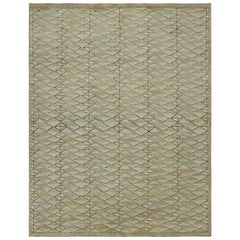  Rug & Kilim’s Scandinavian Style Rug with Beige and Green Geometric Patterns