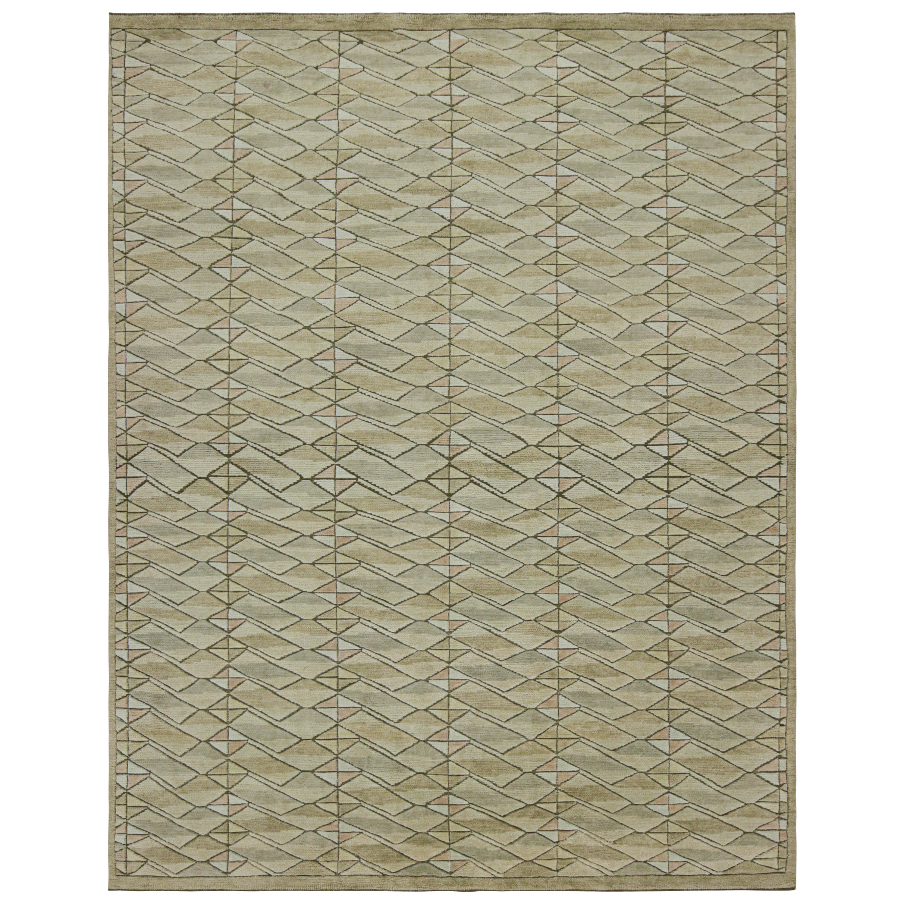 Rug & Kilim’s Scandinavian Style Rug with Beige and Green Geometric Patterns