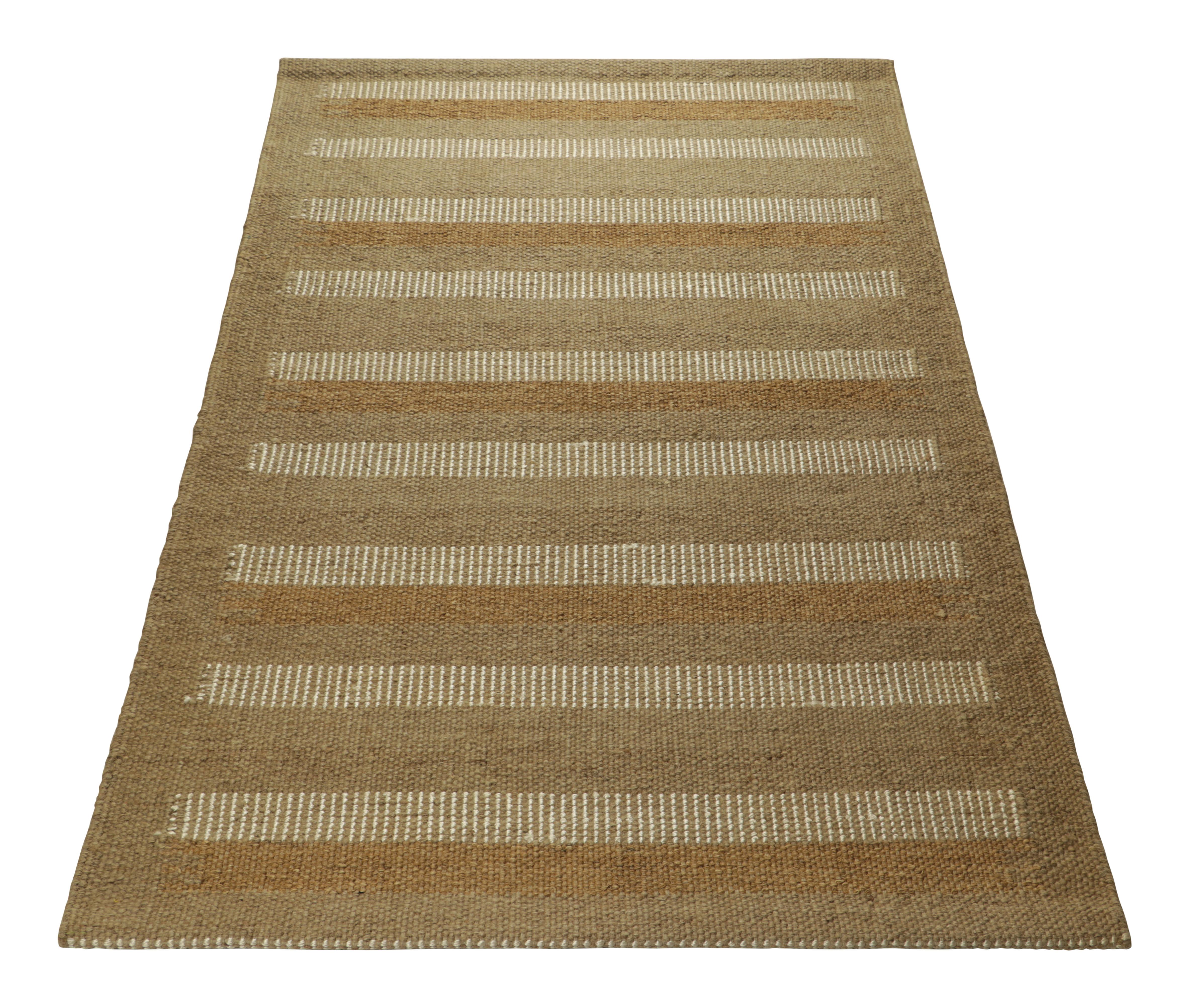 Hand-Woven Rug & Kilim’s Scandinavian Style Rug with Beige and Taupe Geometric Stripes For Sale