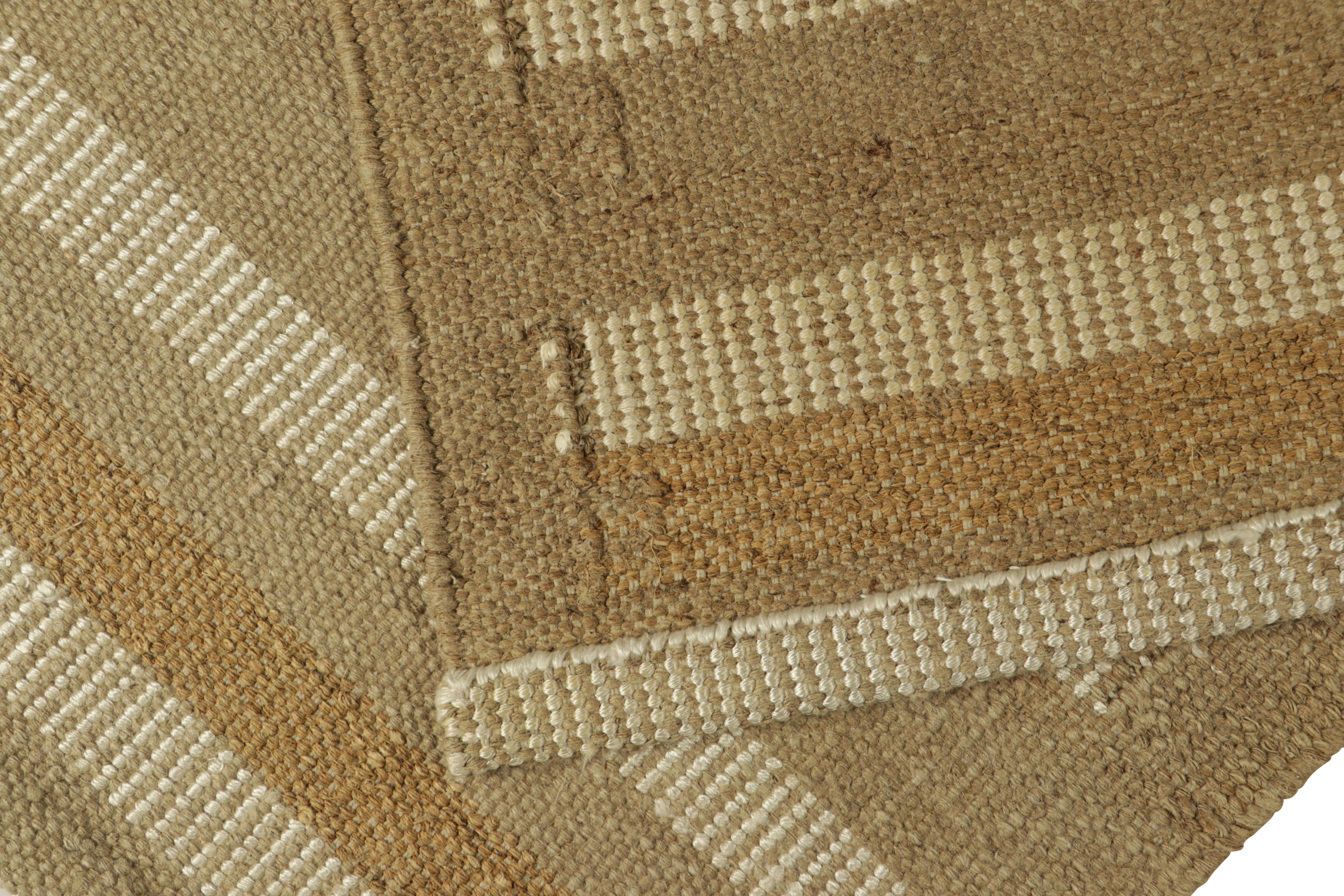 Contemporary Rug & Kilim’s Scandinavian Style Rug with Beige and Taupe Geometric Stripes For Sale