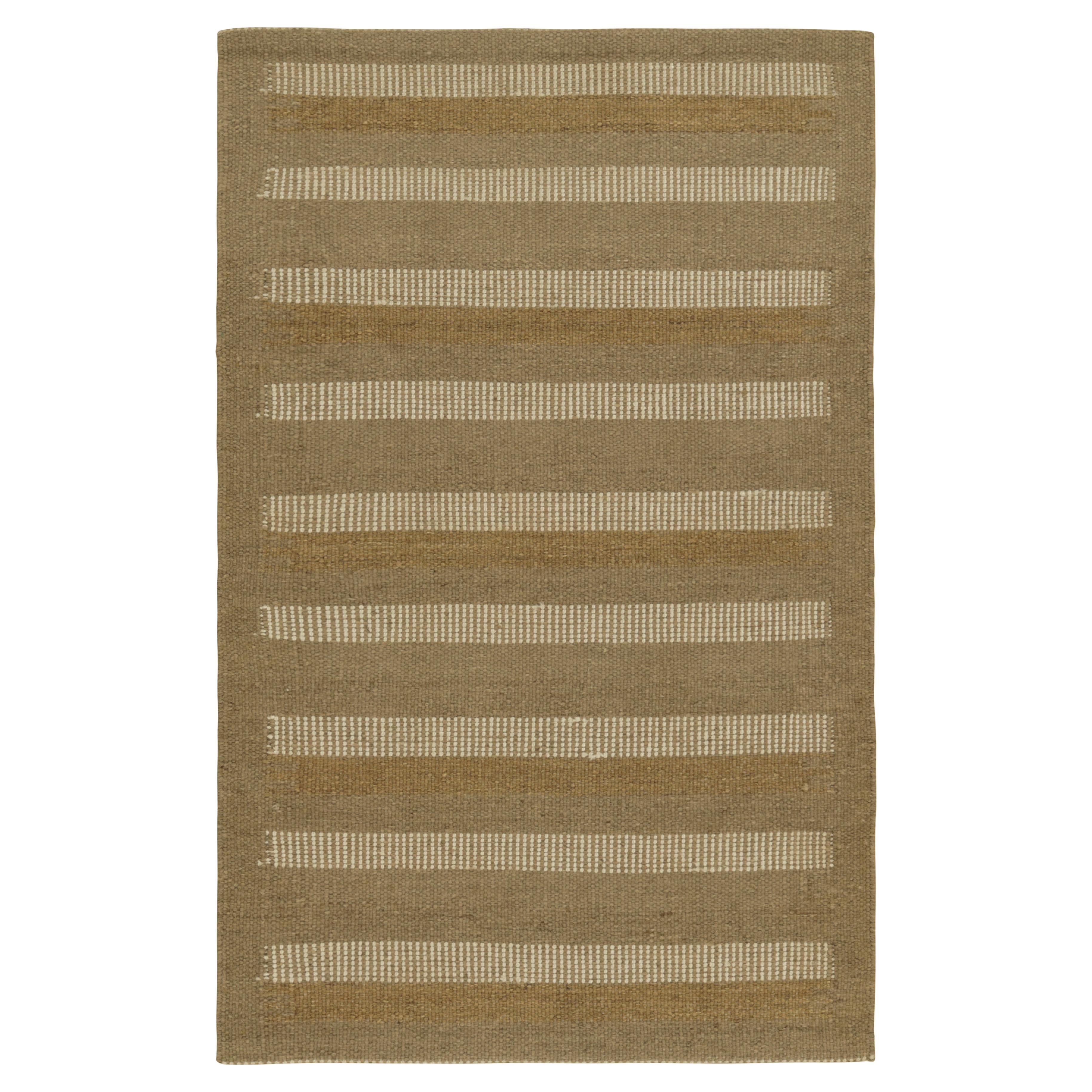 Rug & Kilim’s Scandinavian Style Rug with Beige and Taupe Geometric Stripes