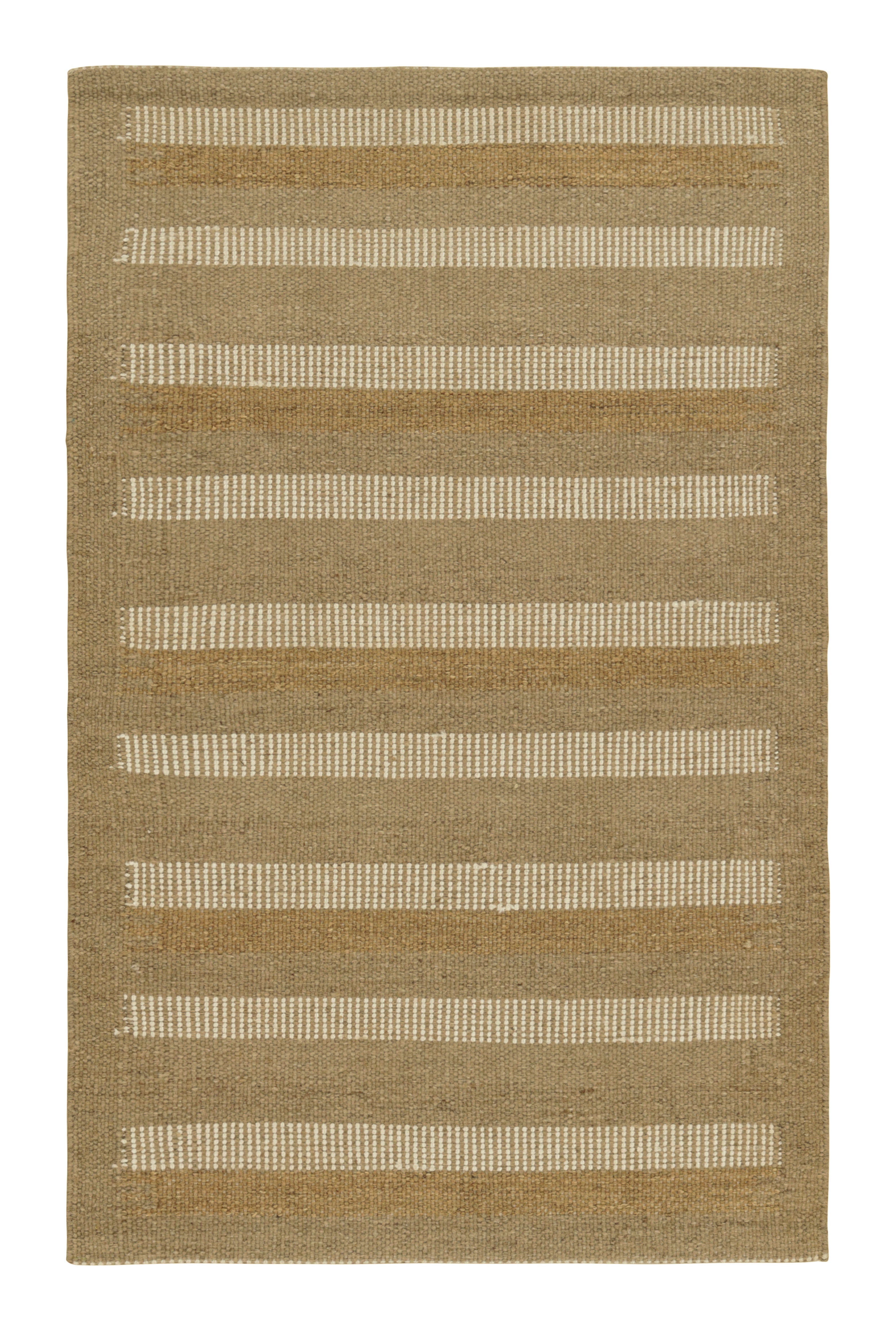 Rug & Kilim’s Scandinavian Style Rug with Beige and Taupe Geometric Stripes