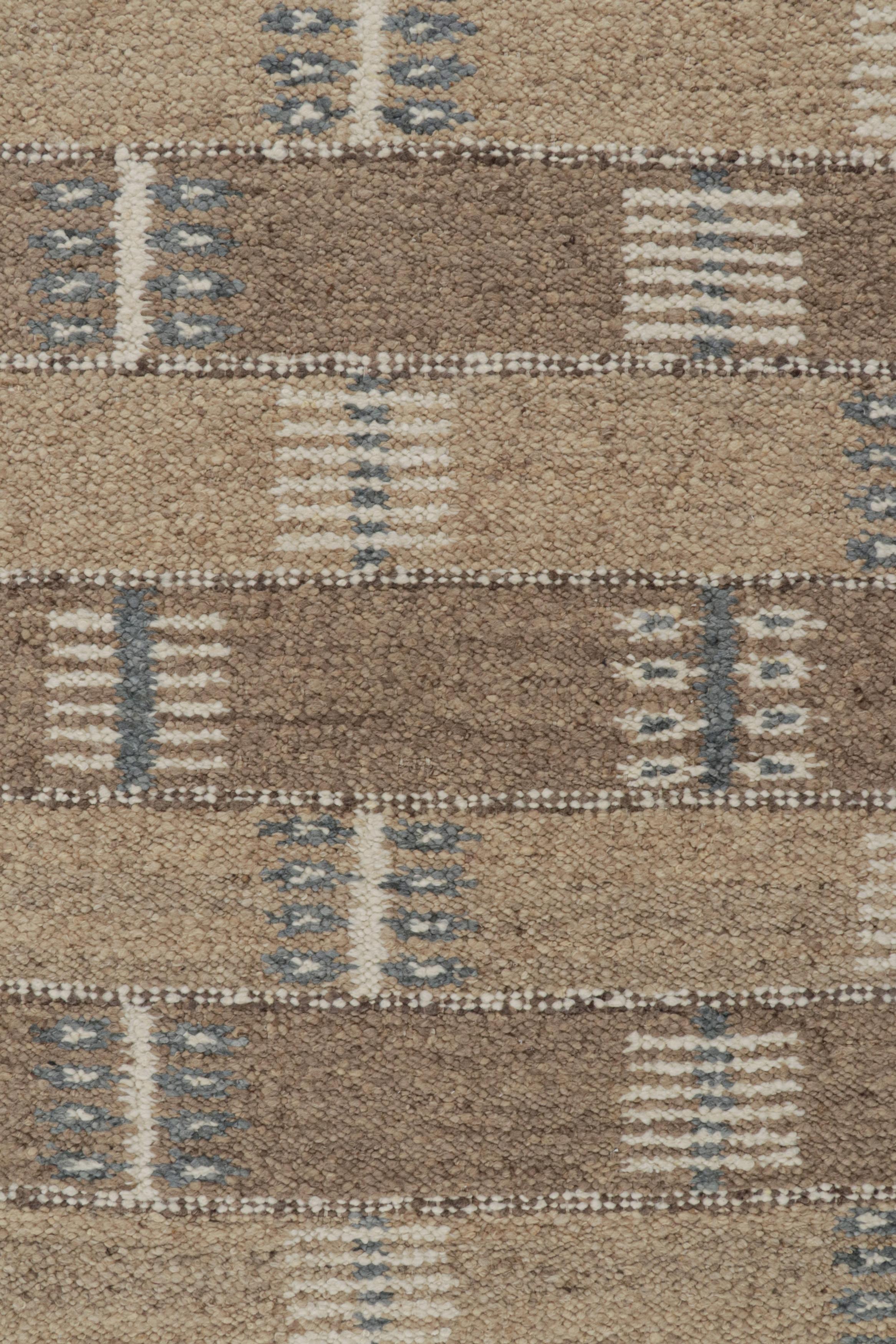 Modern Rug & Kilim’s Scandinavian Style Rug with Beige-Brown and Gray Geometric Pattern For Sale