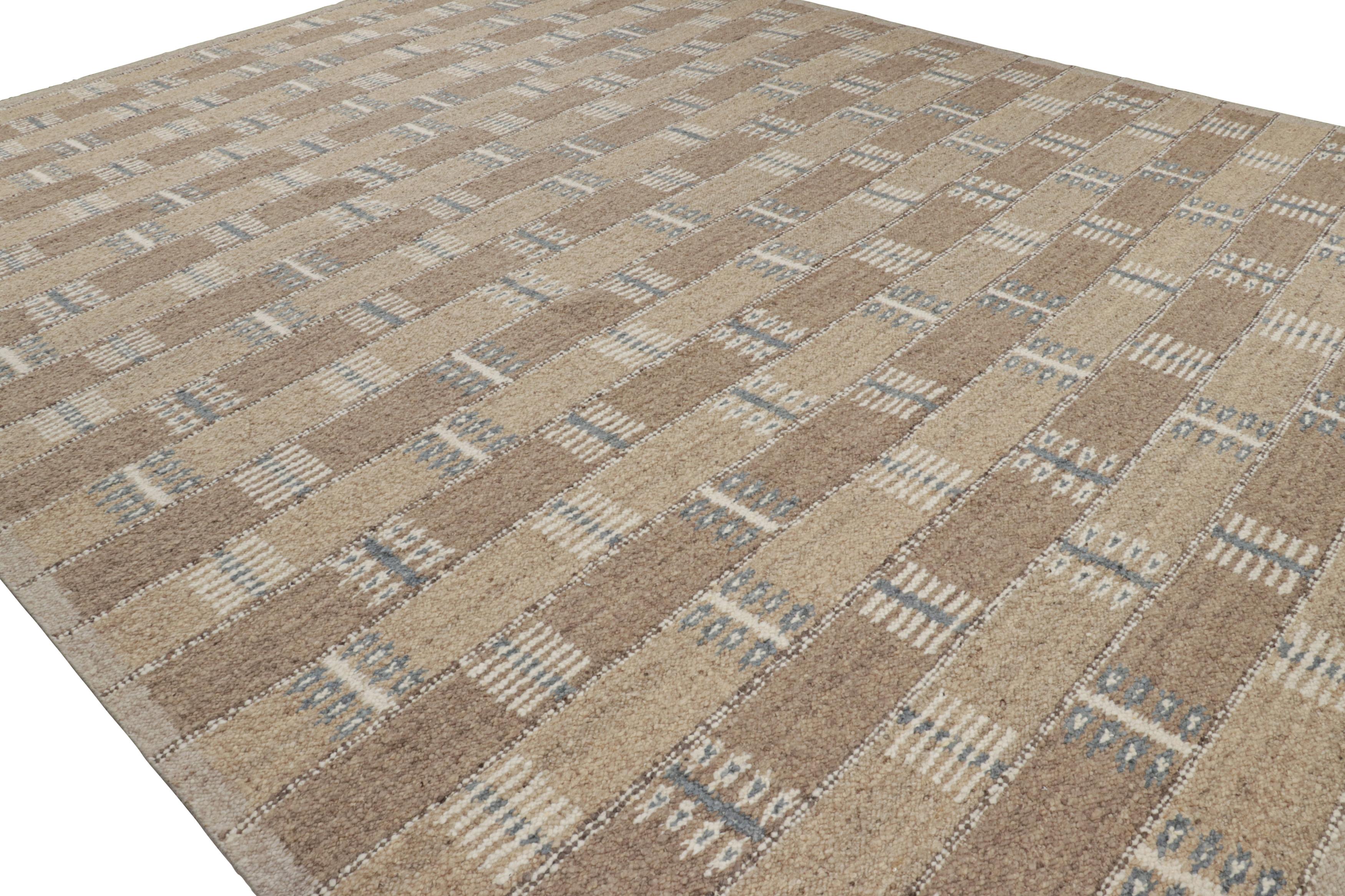 Indian Rug & Kilim’s Scandinavian Style Rug with Beige-Brown and Gray Geometric Pattern For Sale