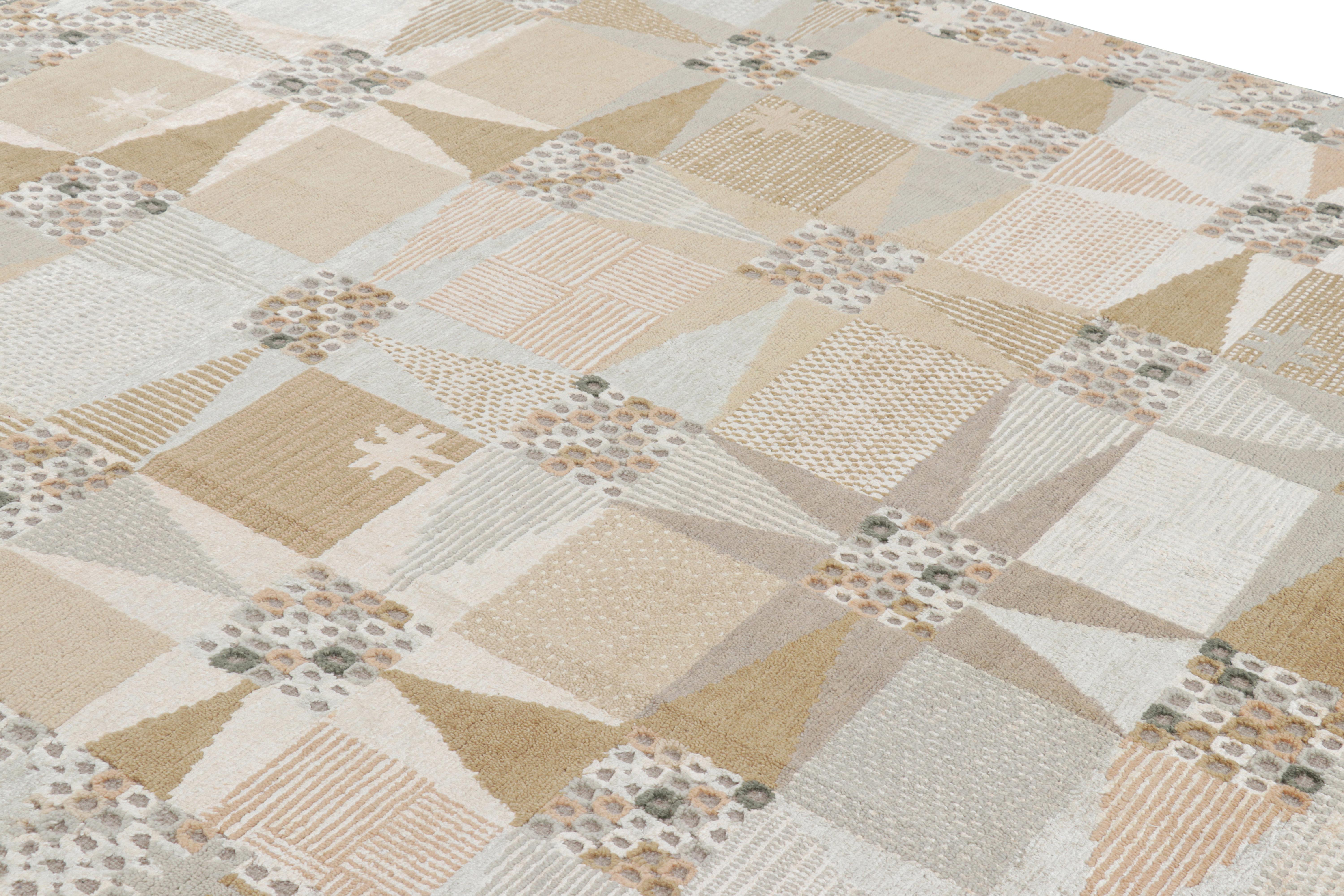 Made with hand-knotted wool and silk, this 8x10 rug is an exciting new addition to Rug & Kilim's Scandinavian rug collection—a contemporary reimagining of Swedish Minimalism and vintage rugs and textiles of Rollakan and Rya traditions.

On the