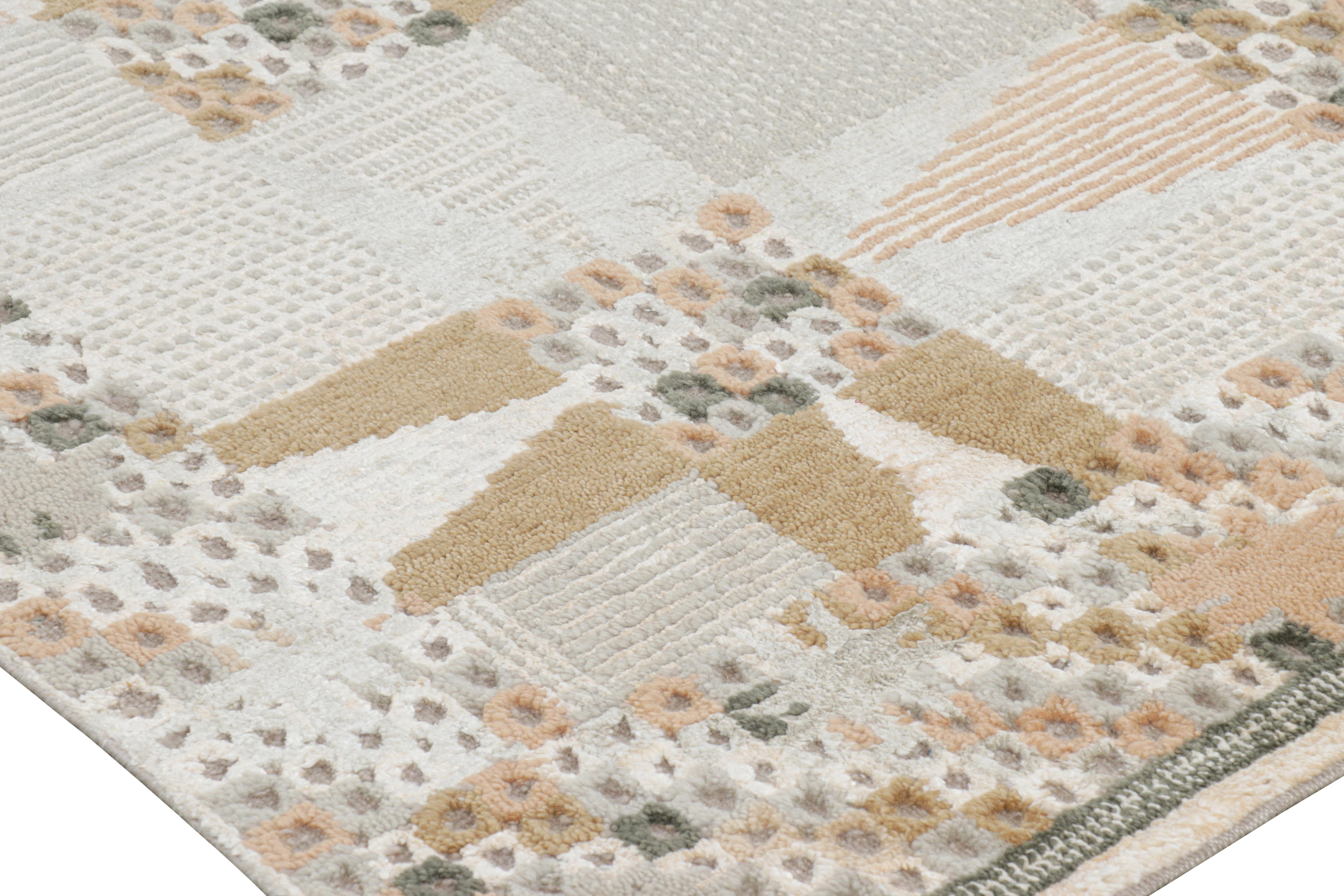 Modern Rug & Kilim’s Scandinavian Style Rug with Beige Brown Geometric Patterns For Sale