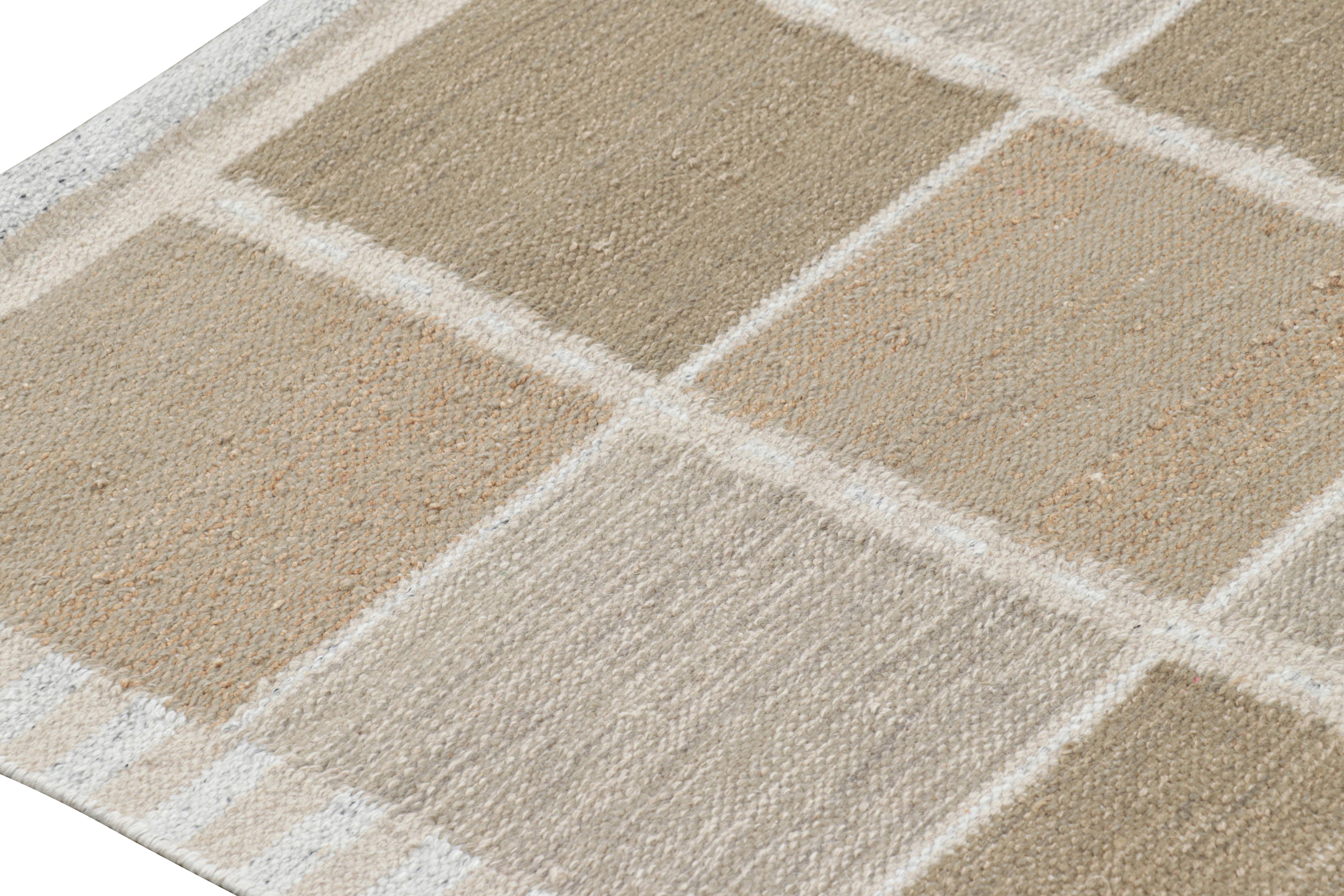 Scandinavian Modern Rug & Kilim’s Scandinavian Style Rug with Beige-Brown Geometric Patterns For Sale
