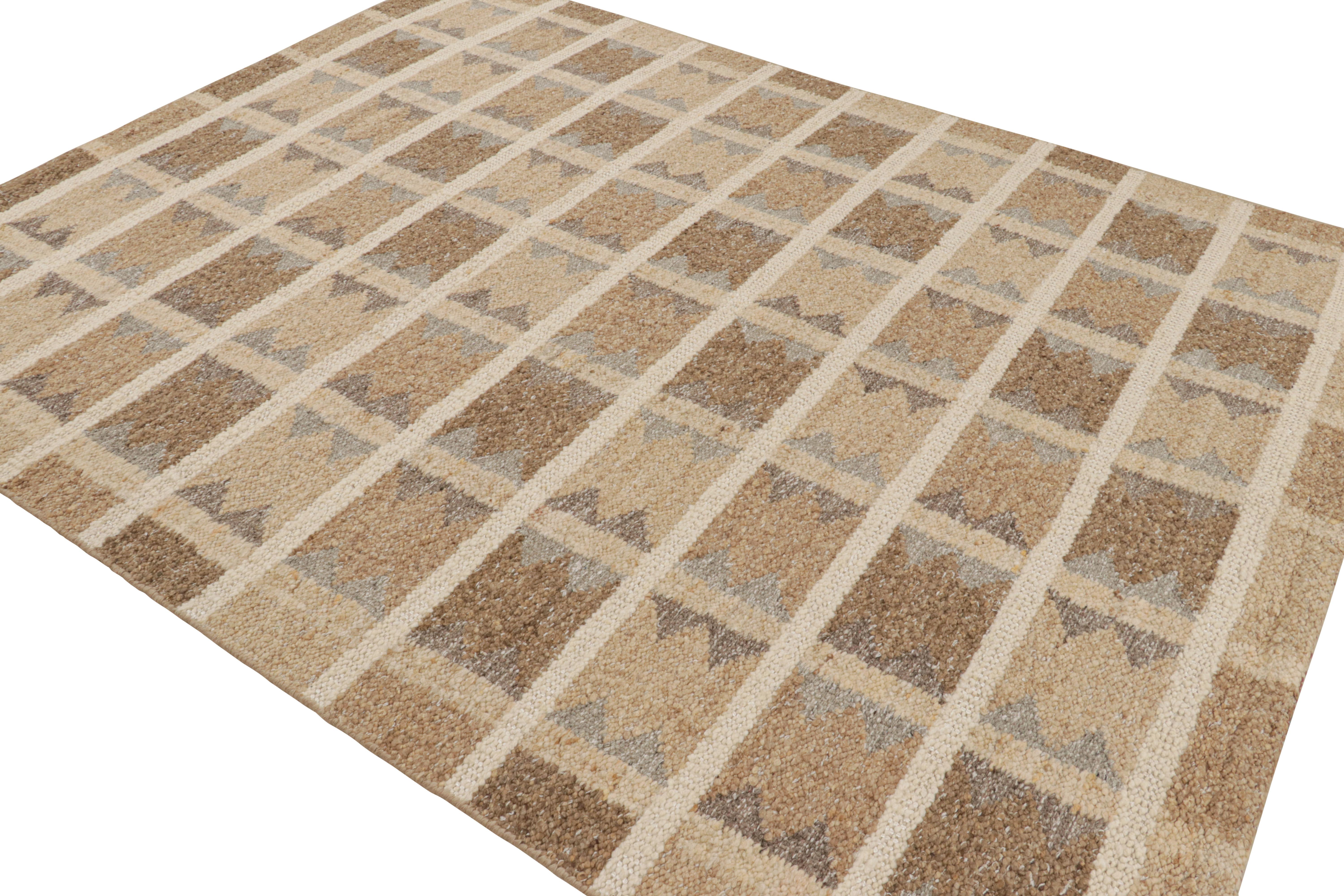 Indian Rug & Kilim’s Scandinavian Style Rug with Beige-Brown Geometric Patterns For Sale