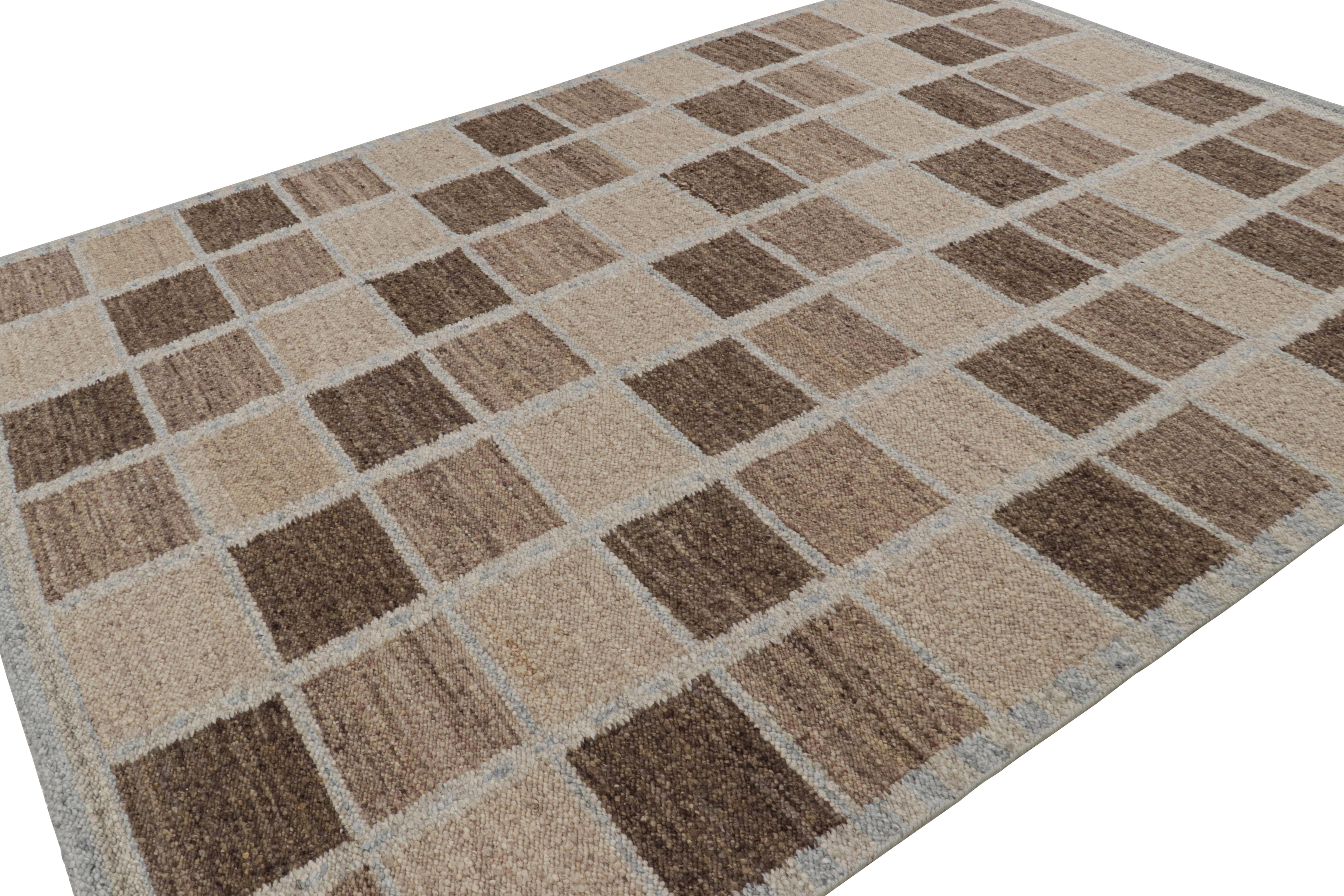Indian Rug & Kilim’s Scandinavian Style Rug with Beige-Brown Geometric Patterns For Sale