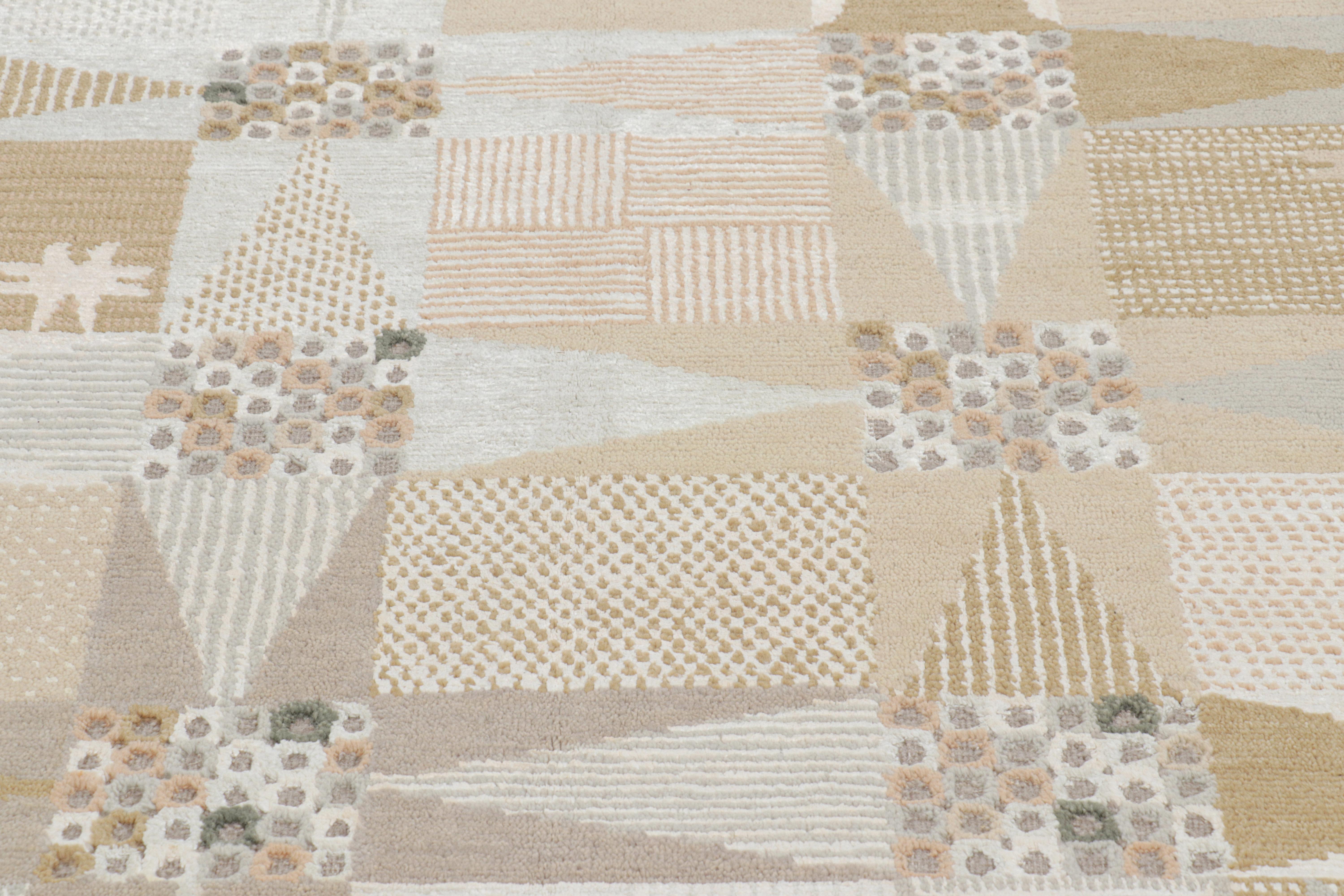 Indian Rug & Kilim’s Scandinavian Style Rug with Beige Brown Geometric Patterns For Sale