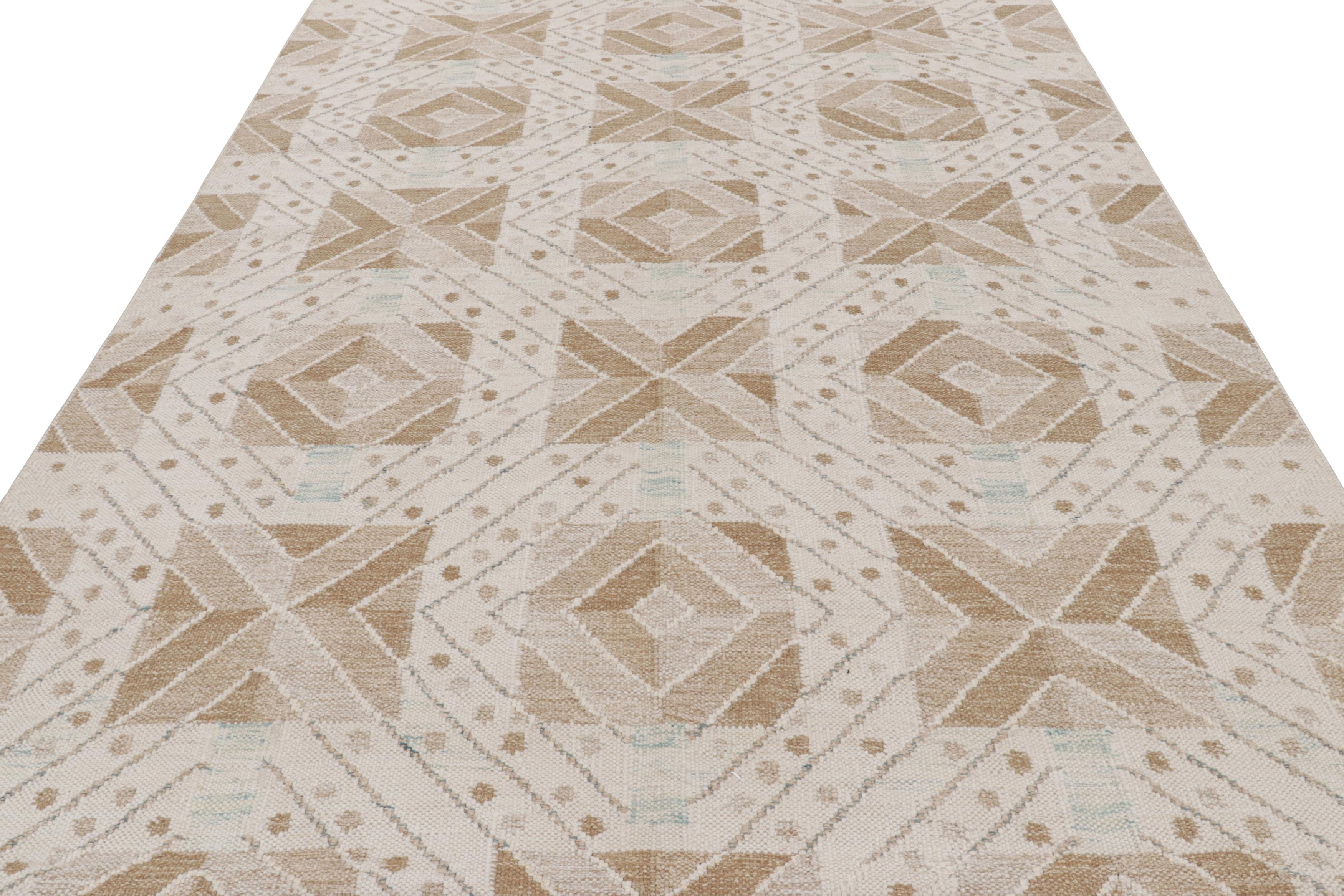 Hand-Knotted Rug & Kilim’s Scandinavian Style Rug with Beige-Brown Geometric Patterns For Sale