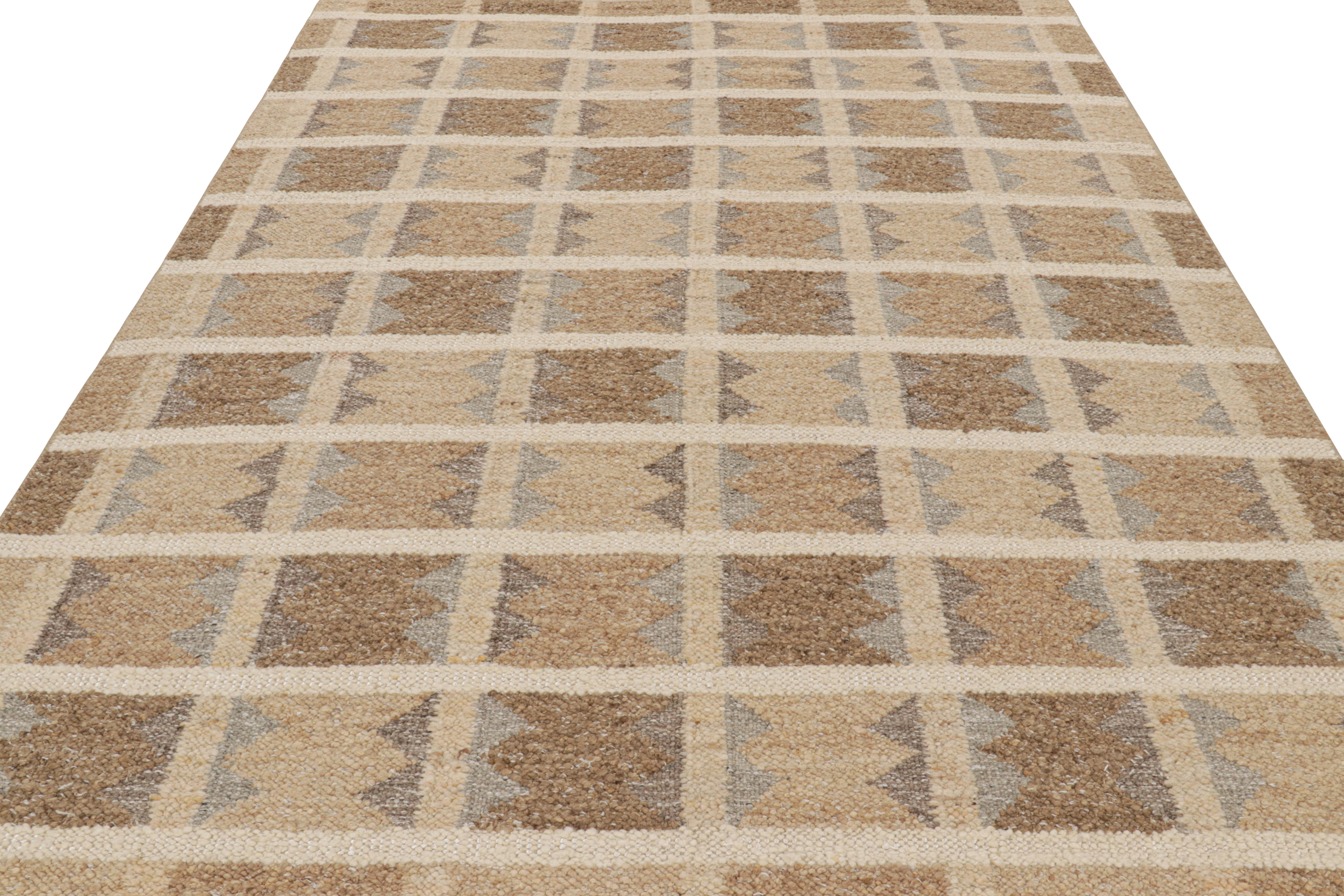 Hand-Woven Rug & Kilim’s Scandinavian Style Rug with Beige-Brown Geometric Patterns For Sale