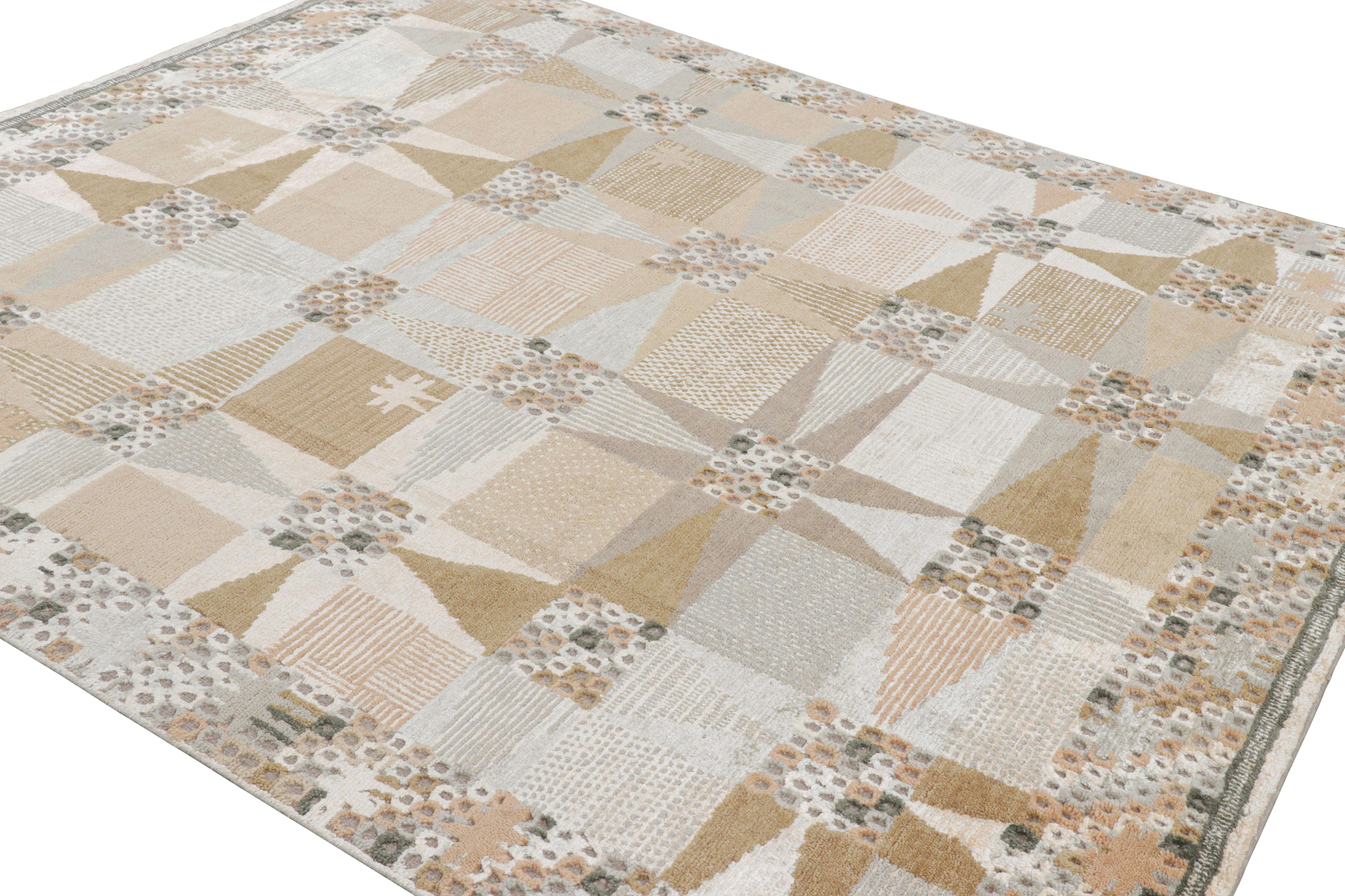 Hand-Knotted Rug & Kilim’s Scandinavian Style Rug with Beige Brown Geometric Patterns For Sale
