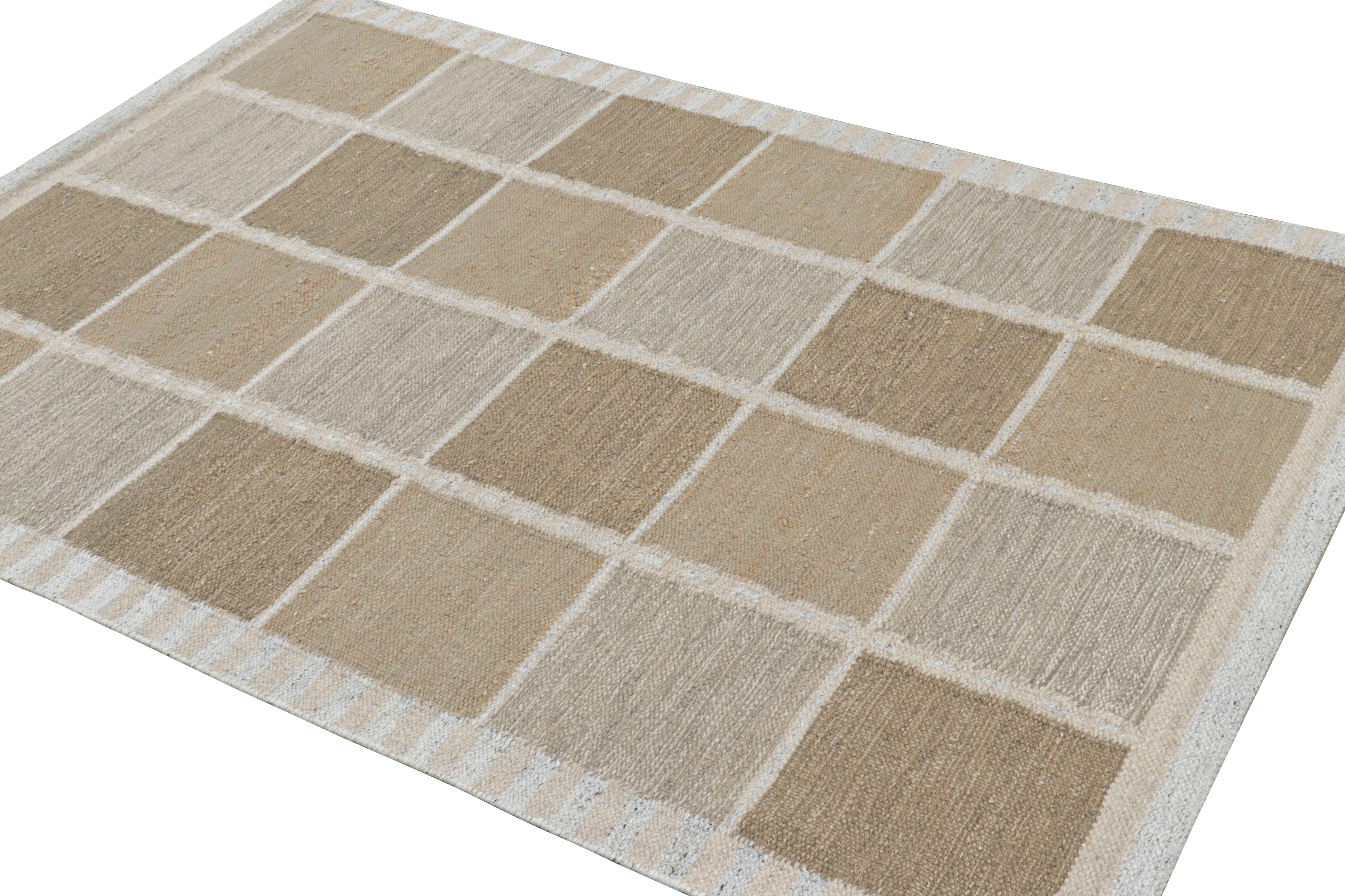 Hand-Woven Rug & Kilim’s Scandinavian Style Rug with Beige-Brown Geometric Patterns For Sale