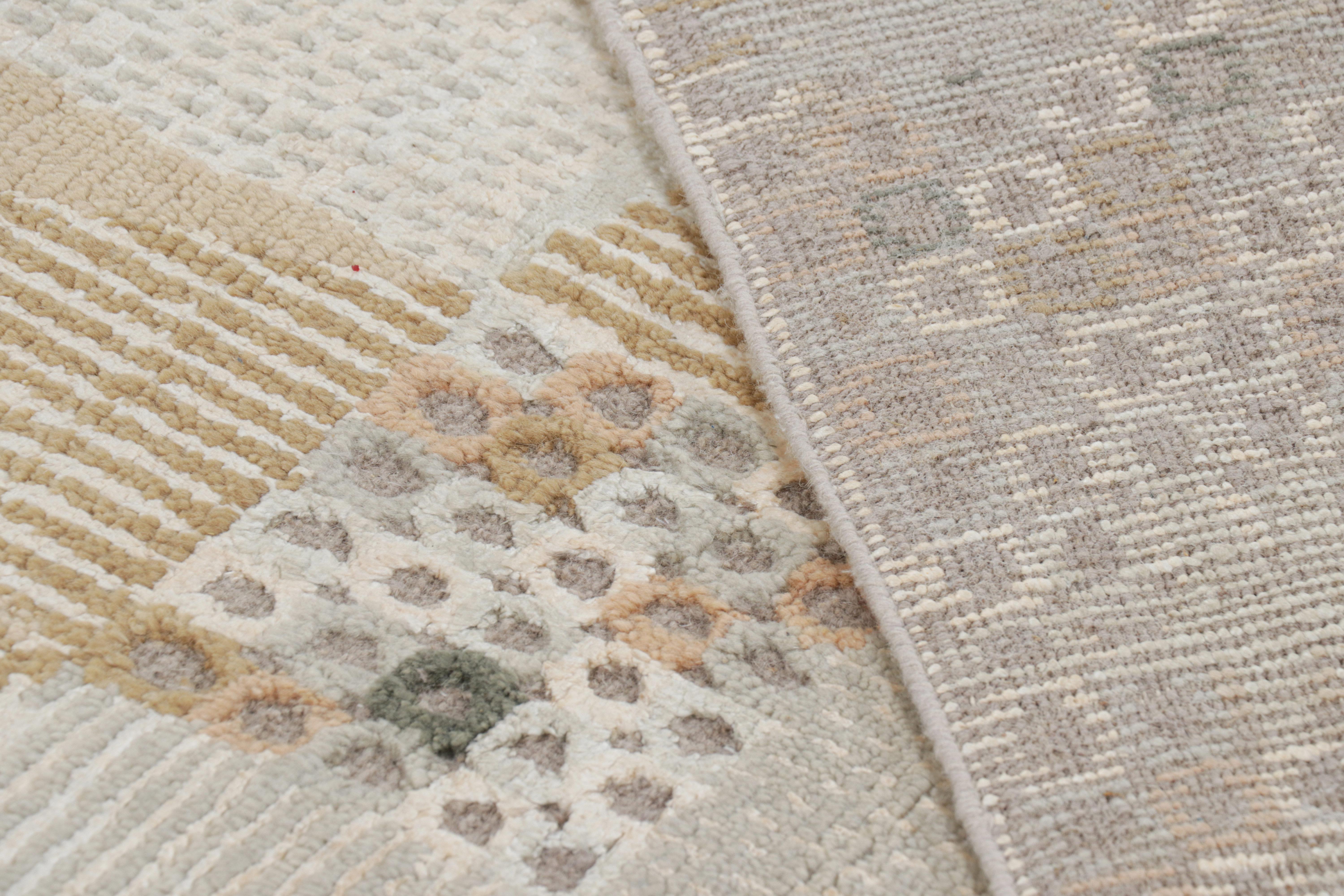 Wool Rug & Kilim’s Scandinavian Style Rug with Beige Brown Geometric Patterns For Sale