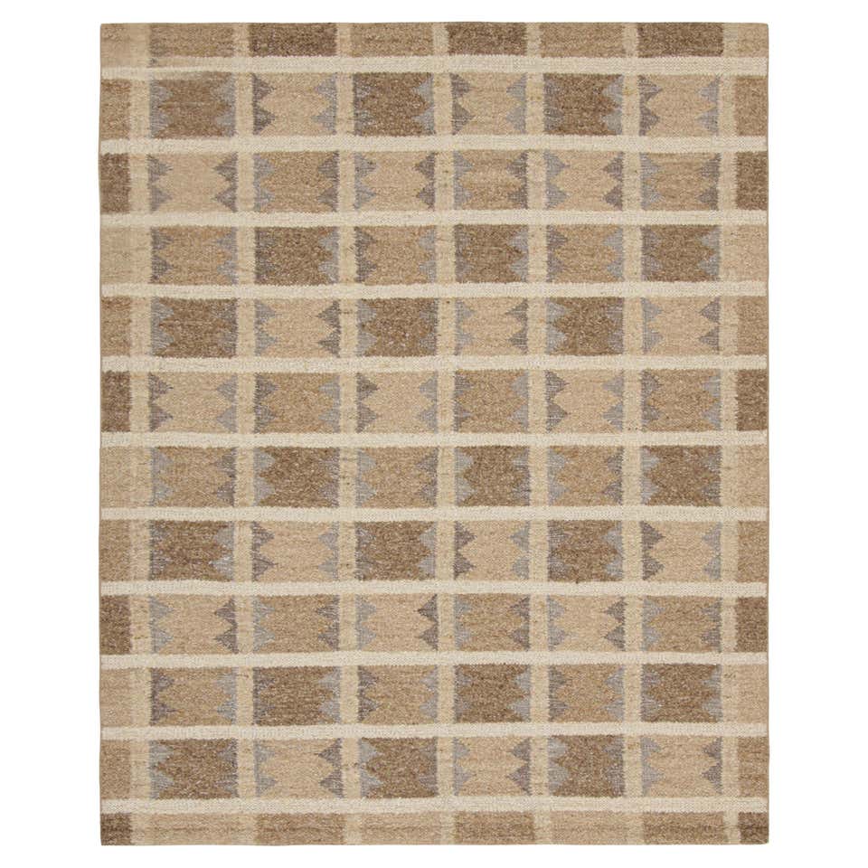 Rug and Kilim’s Scandinavian Style Rug with Brown and Beige Geometric ...