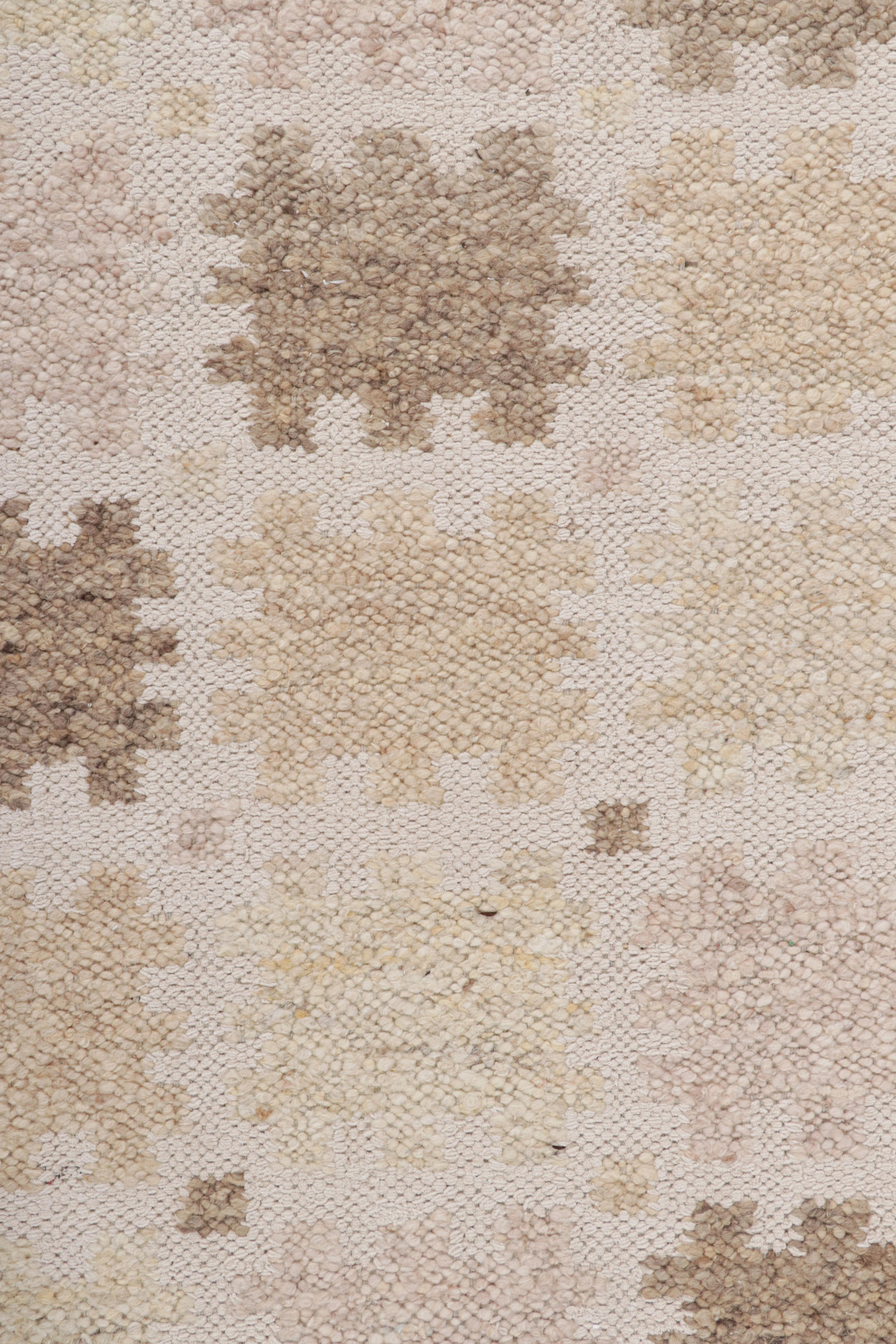 Modern Rug & Kilim’s Scandinavian Style Rug with Beige-Brown, White Geometric Pattern For Sale