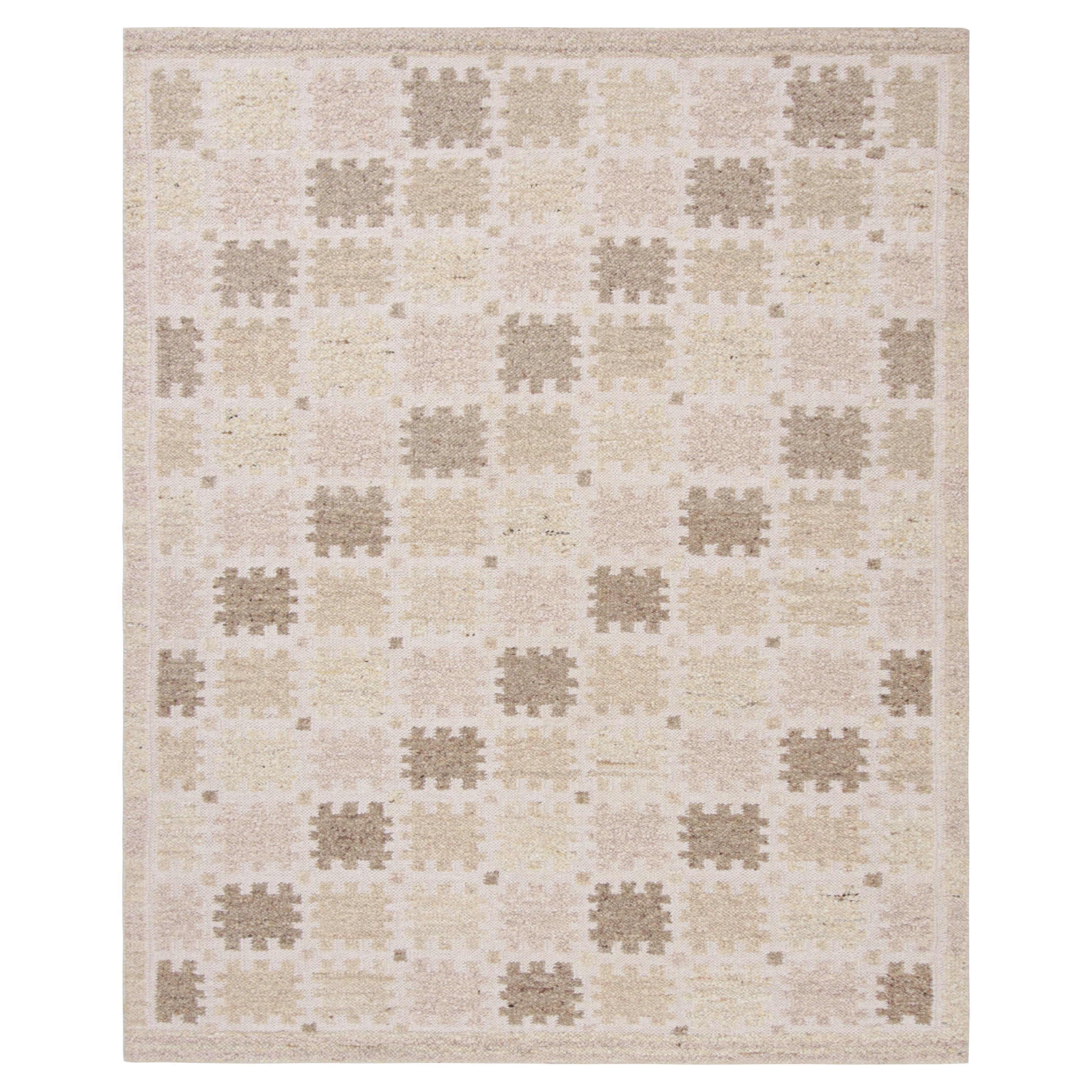 Rug & Kilim’s Scandinavian Style Rug with Beige-Brown, White Geometric Pattern For Sale