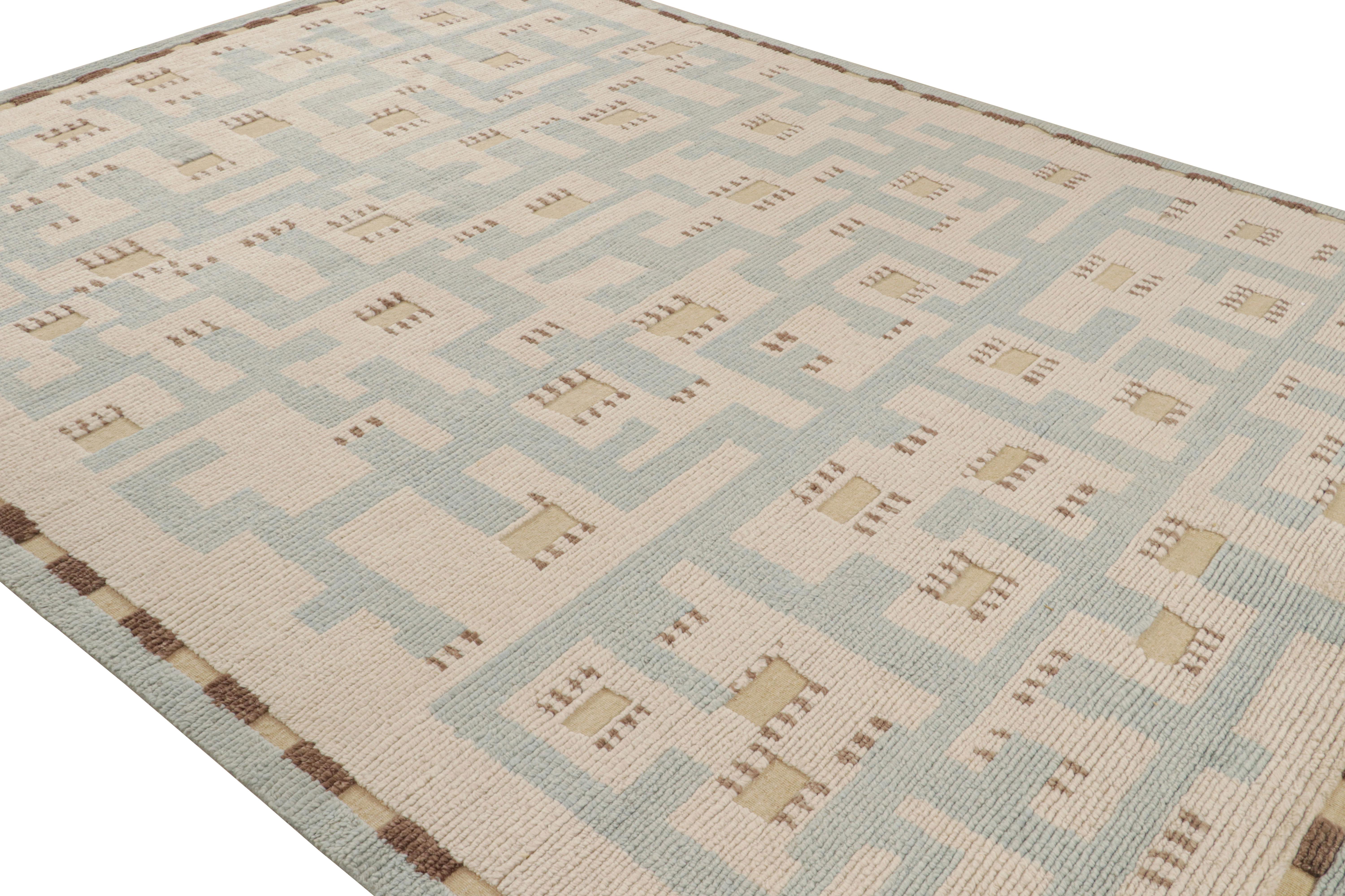 Hand-knotted in wool, this 9x12 Scandinavian rug is a latest addition to our “High” texture, known for its high-low addition. 

On the design: 

Admirers of the craft and keen eyes will note the marriage of high-low texture to the geometry and its