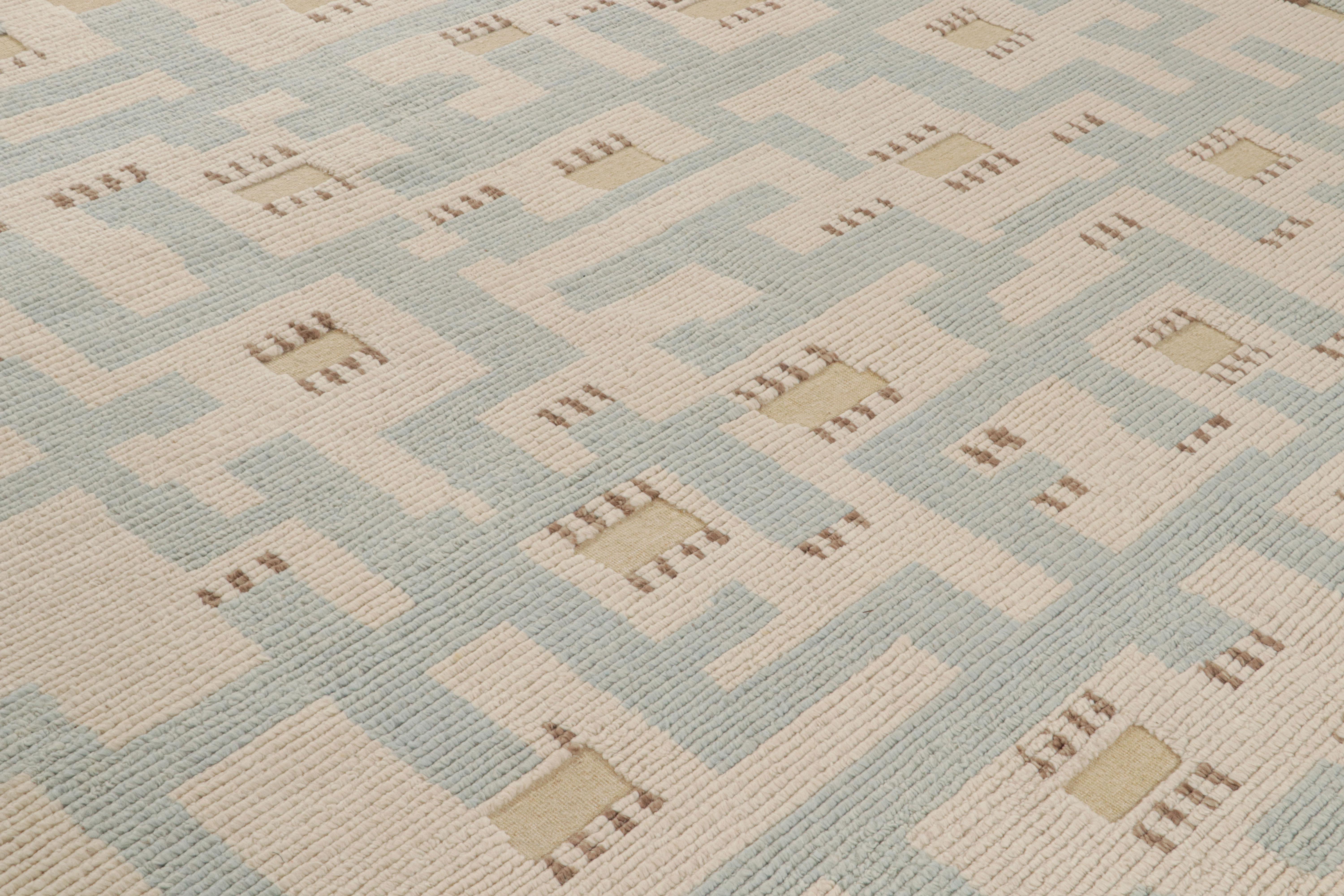 Hand-Knotted Rug & Kilim’s Scandinavian style Rug with Blue and Beige Geometric Patterns For Sale