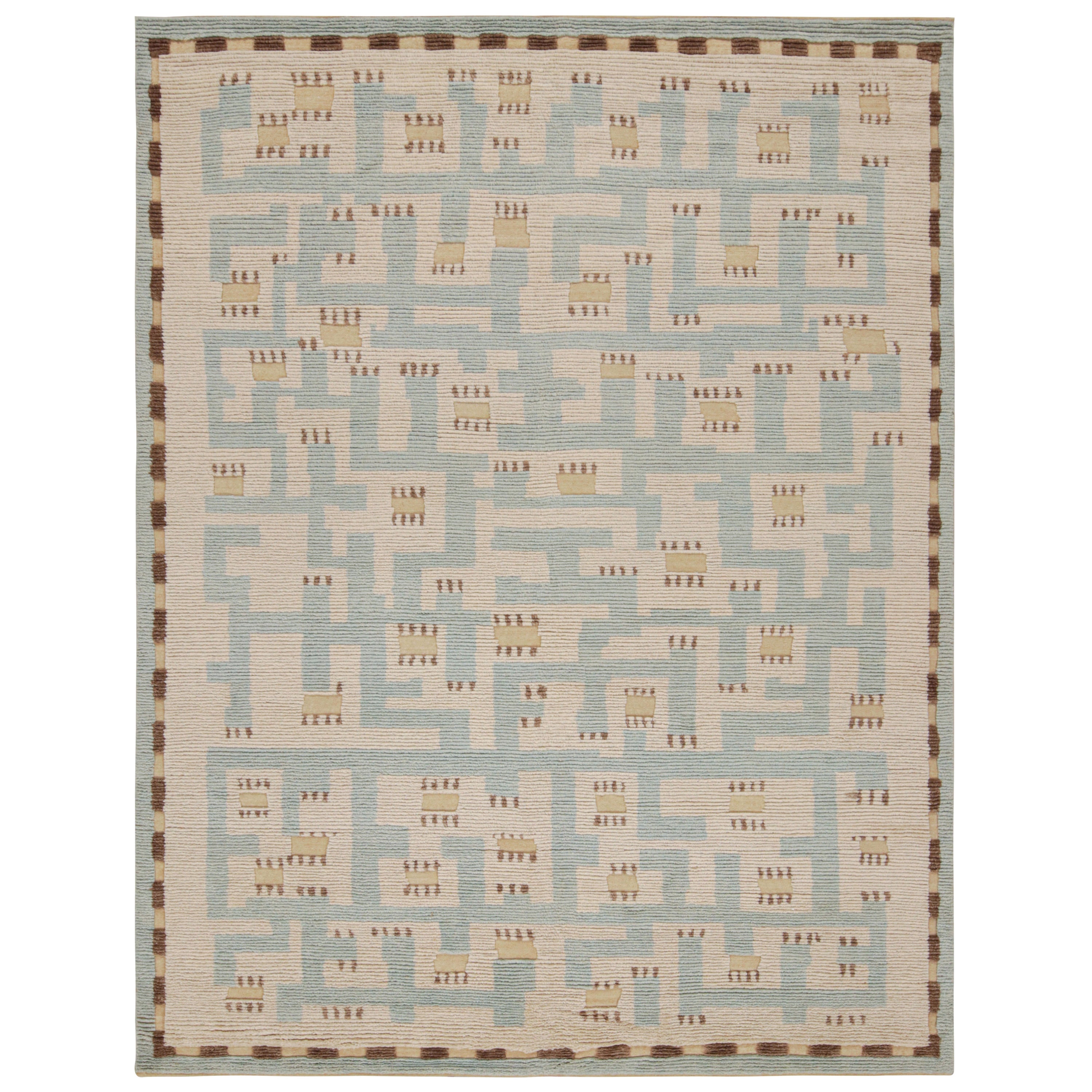 Rug & Kilim's Teppich im skandinavischen Stil mit geometrischen Mustern in Blau und Beige