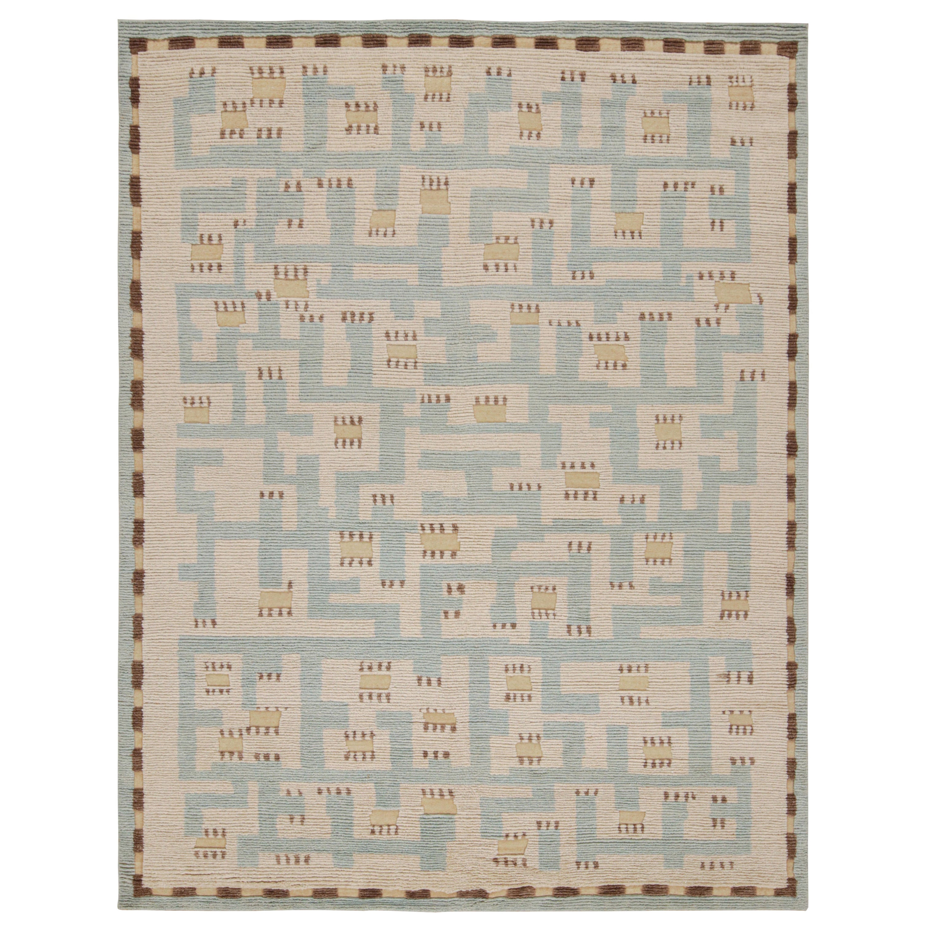 Rug & Kilim's Teppich im skandinavischen Stil mit geometrischen Mustern in Blau und Beige