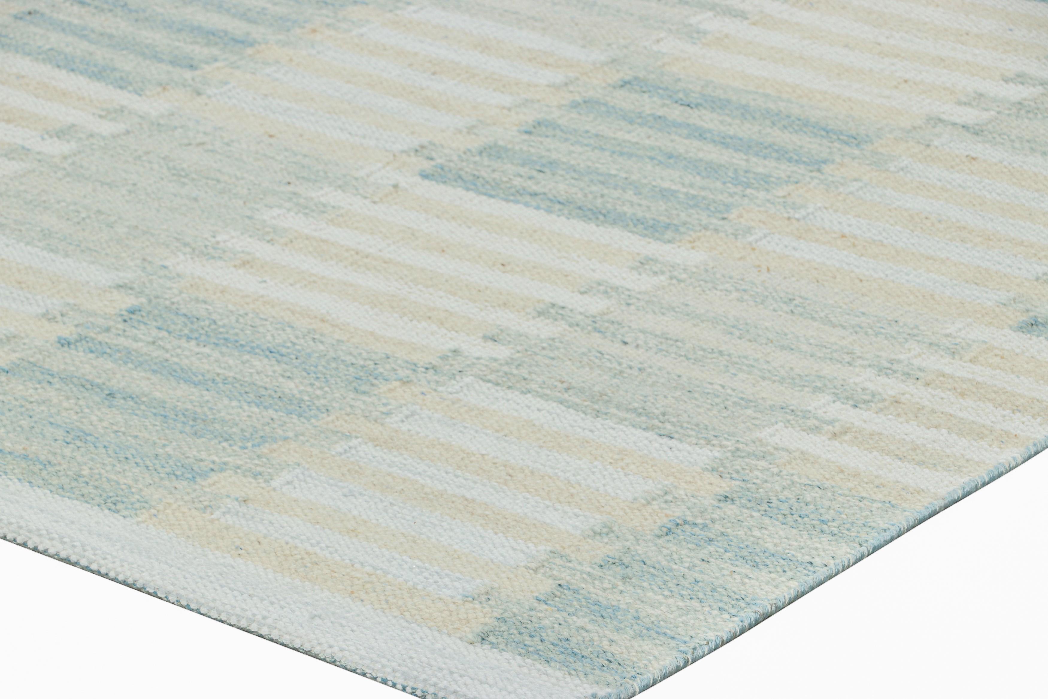 Rug & Kilim’s Scandinavian Style Rug with Blue and Cream White Geometric Pattern In New Condition For Sale In Long Island City, NY
