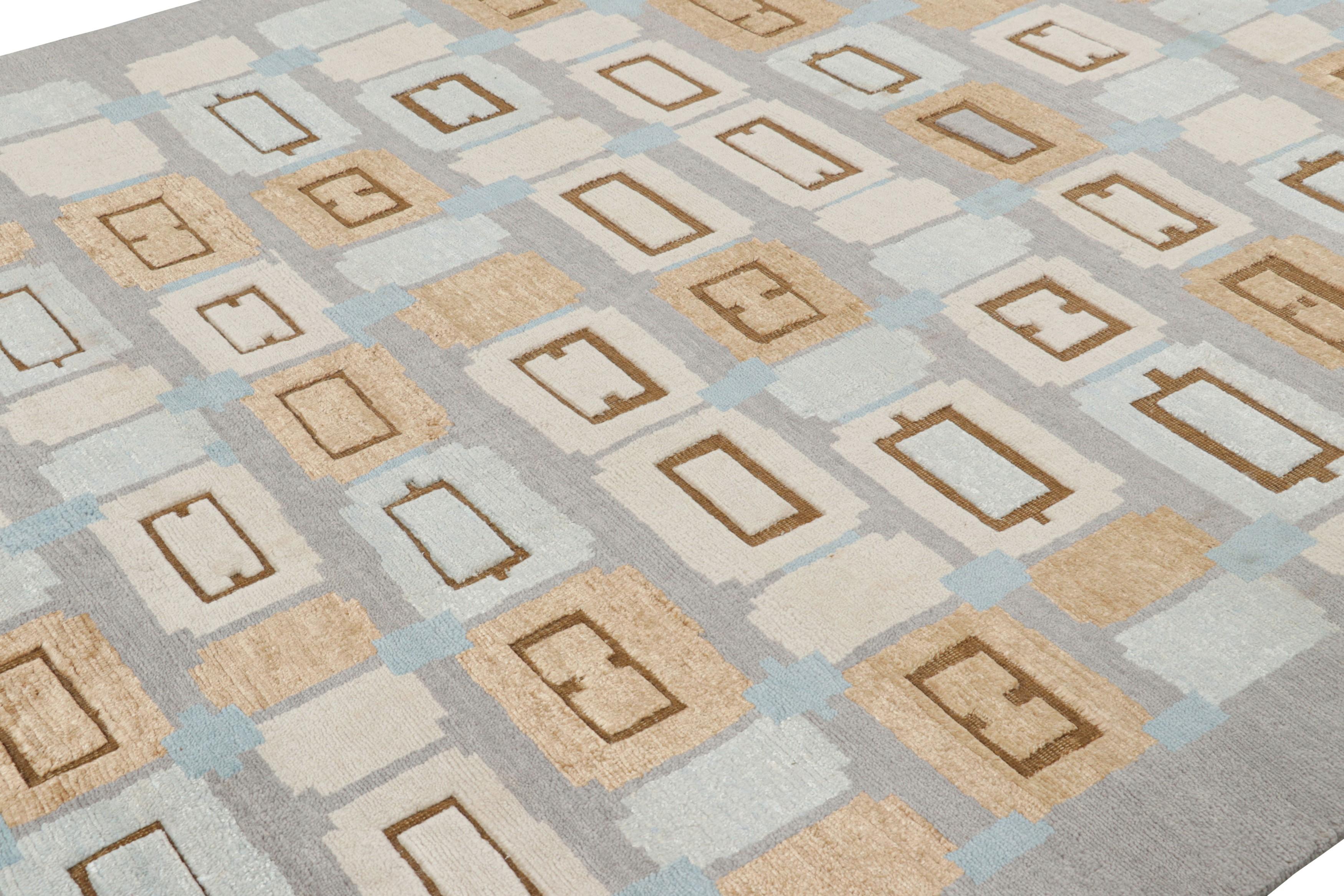 Fabriqué en laine nouée à la main, ce tapis 8x10 est un nouvel ajout à la collection de tapis scandinaves de Rug & Kilim - une réimagination contemporaine du minimalisme suédois et des tapis et textiles vintage des traditions Rollakan et Rya.

Sur