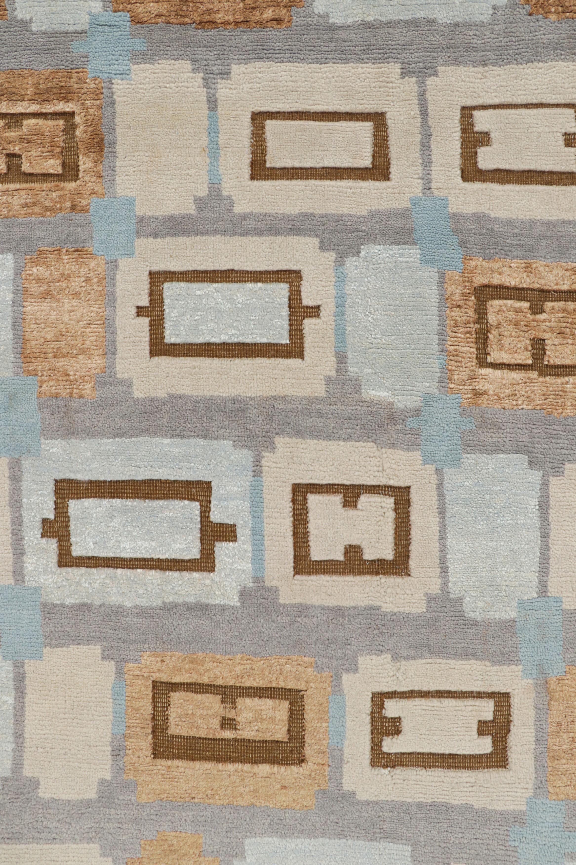 Moderno Tappeto in stile scandinavo Rug & Kilim con motivi geometrici blu e grigi in vendita