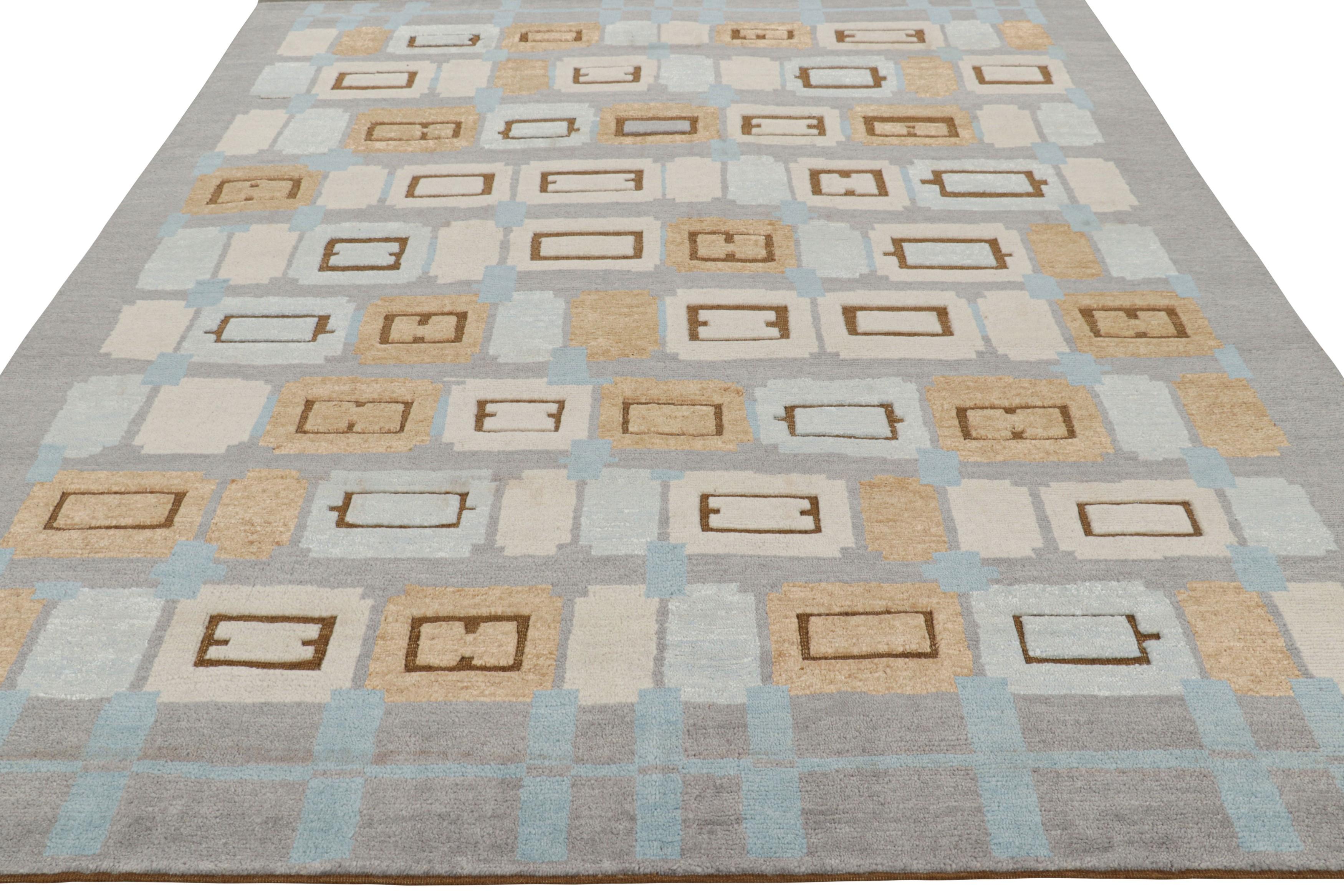 Indiano Tappeto in stile scandinavo Rug & Kilim con motivi geometrici blu e grigi in vendita