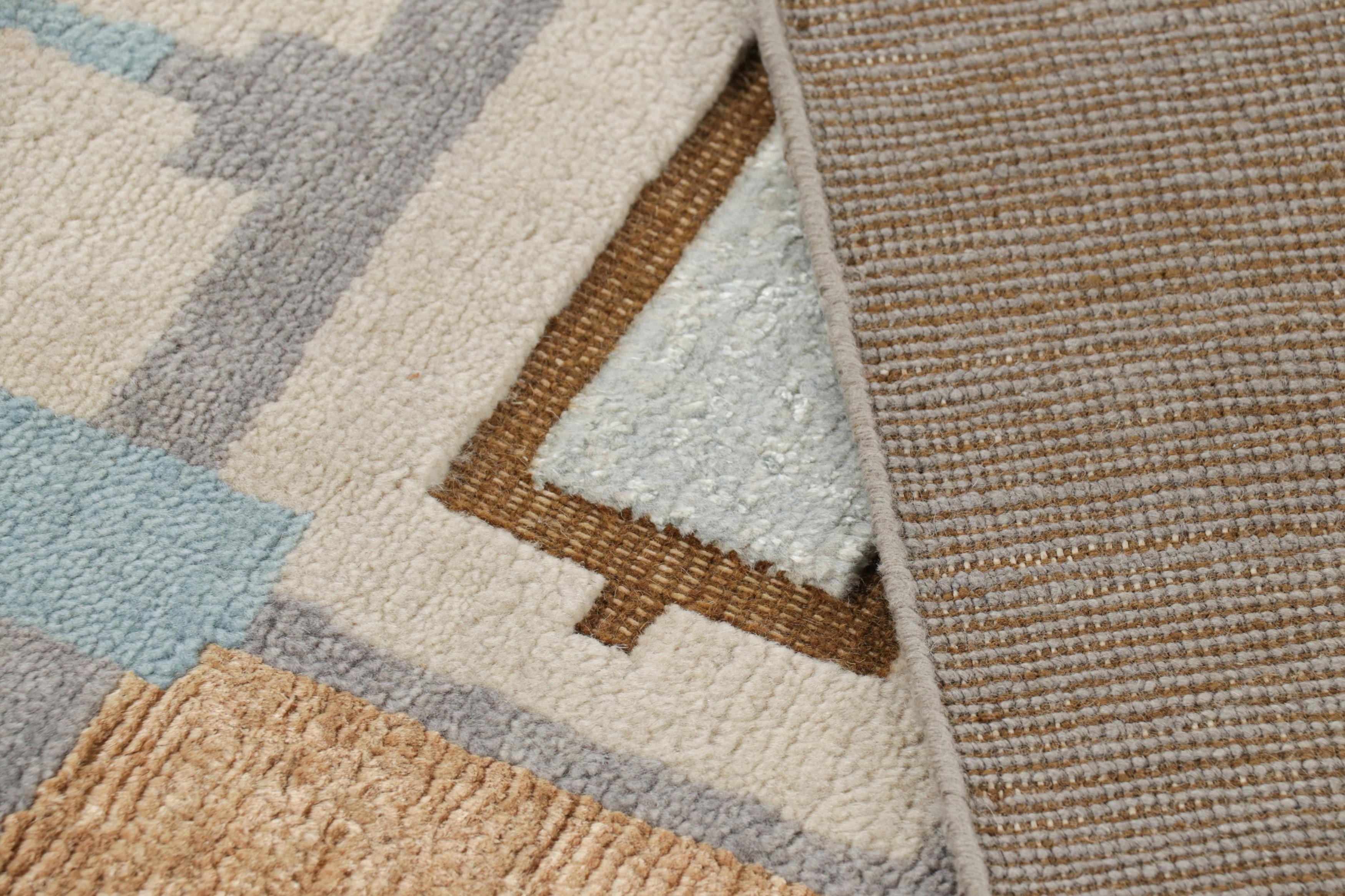 Lana Tappeto in stile scandinavo Rug & Kilim con motivi geometrici blu e grigi in vendita