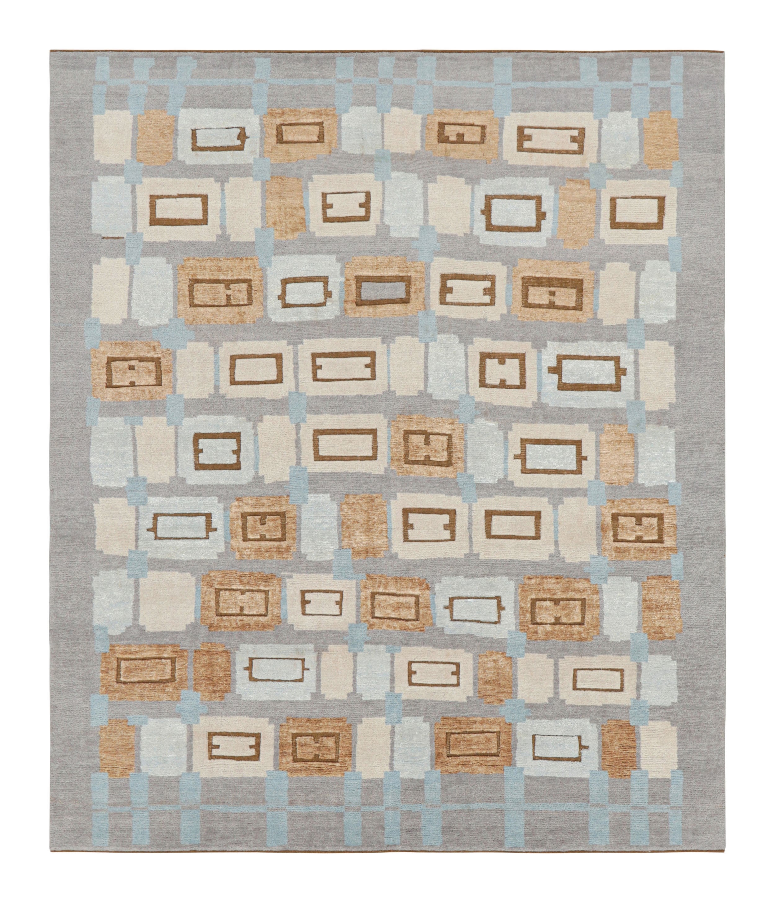 Picture of Rug and Kilim’s Scandinavian Style Rug with Blue and Gray Geometric ...