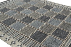 Rug & Kilim’s Scandinavian Style Rug with Blue, Brown & Gray Geometric Patterns